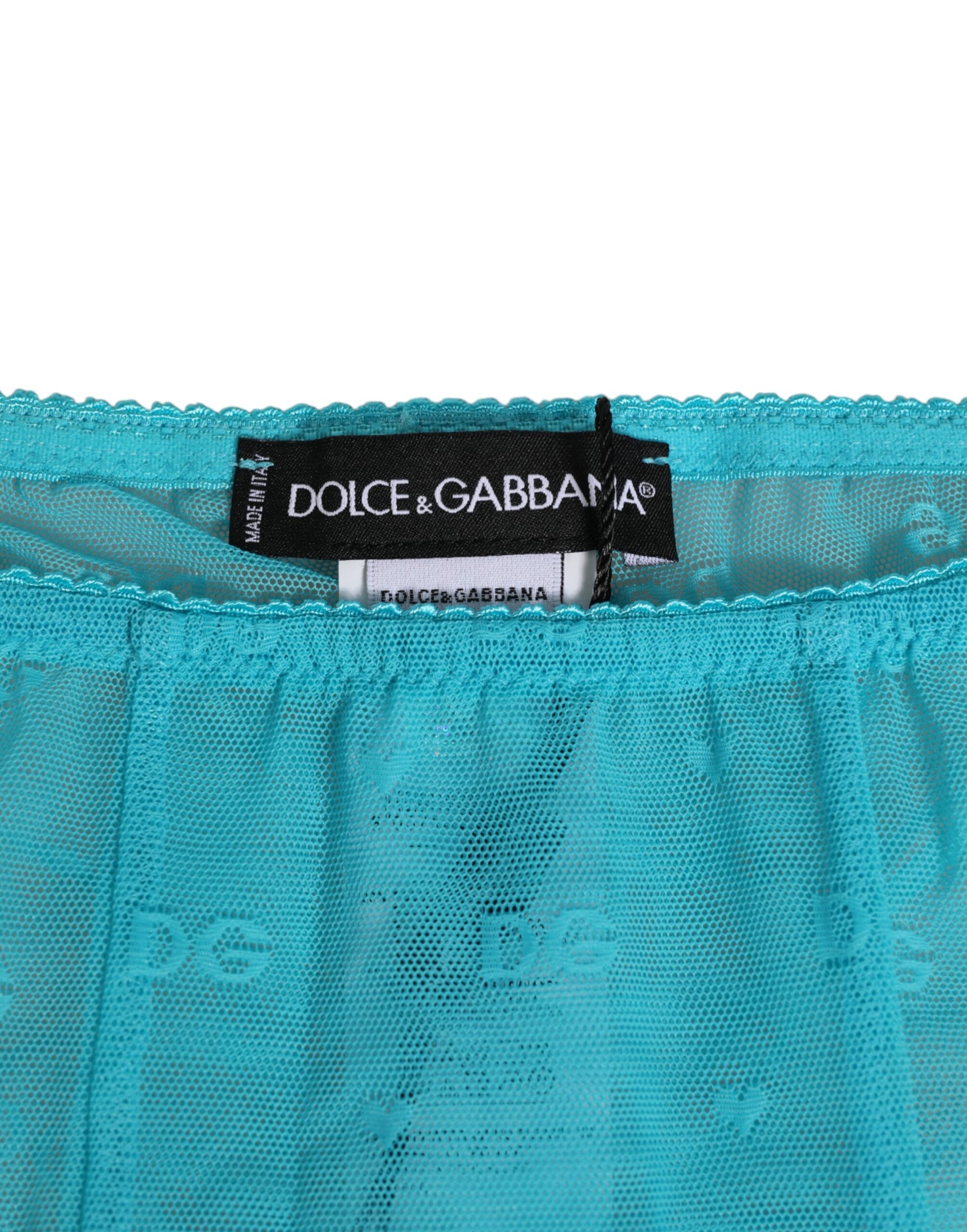 Sous-vêtement pantalon moulant mi-long en dentelle avec logo Dolce & Gabbana Light Blue