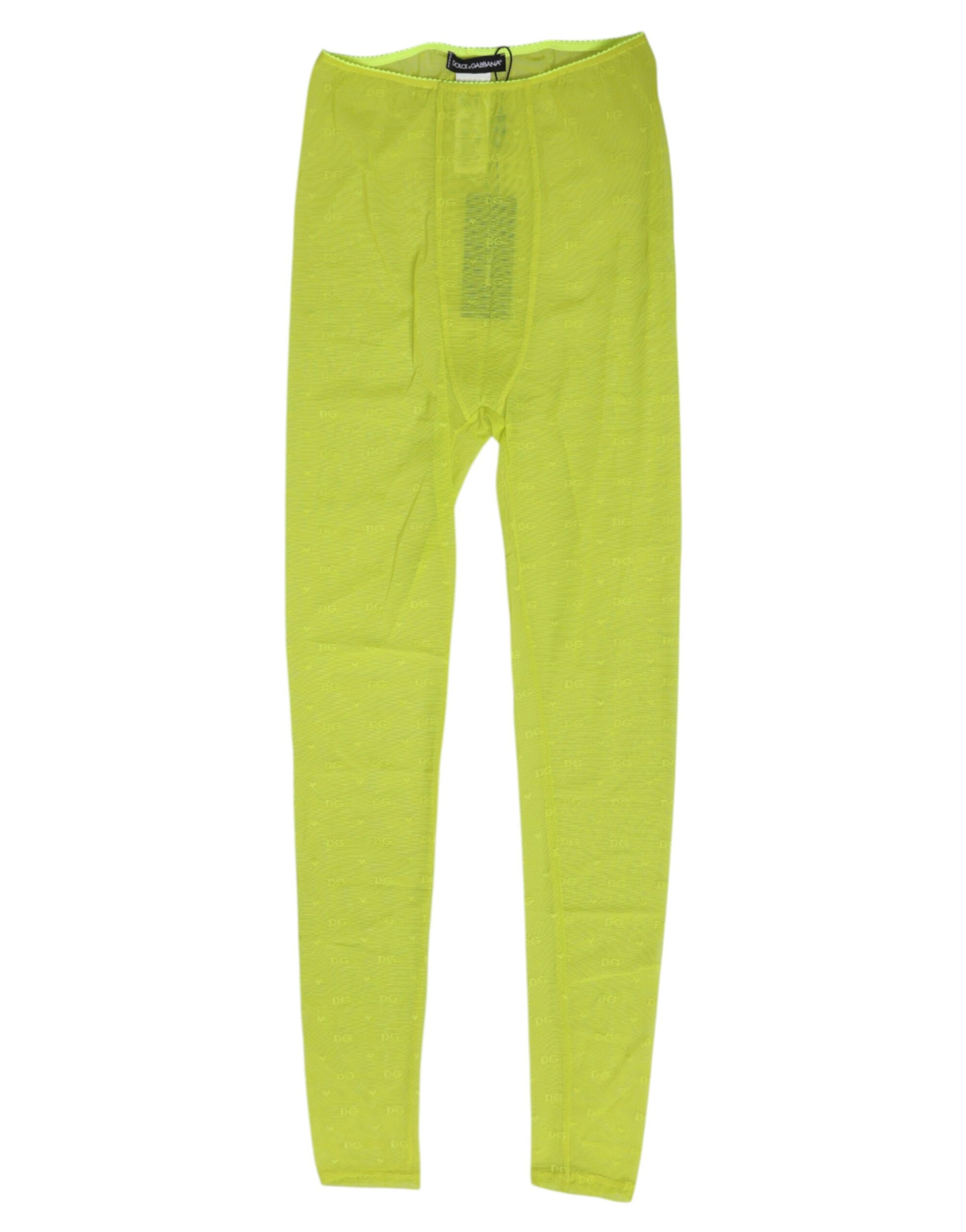Dolce & Gabbana Legging en nylon vert fluo avec logo et dentelle (sous-vêtement)