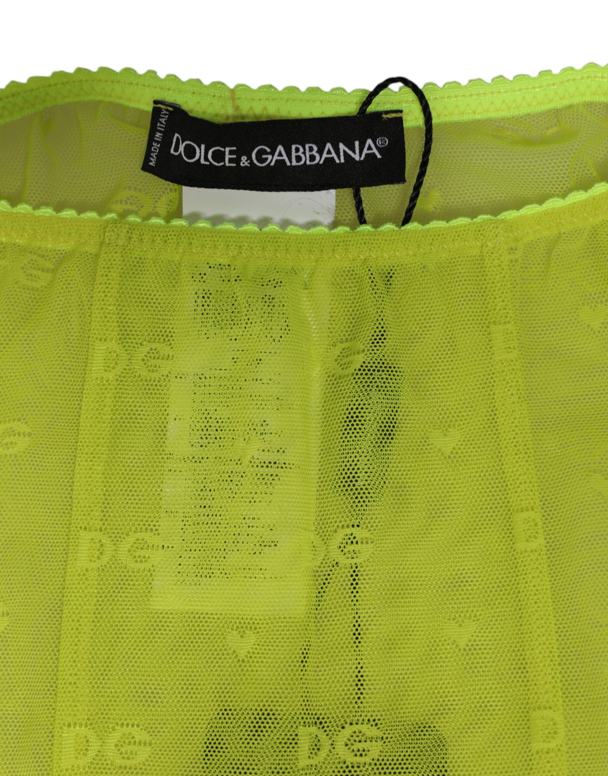 Dolce & Gabbana Legging en nylon vert fluo avec logo et dentelle (sous-vêtement)