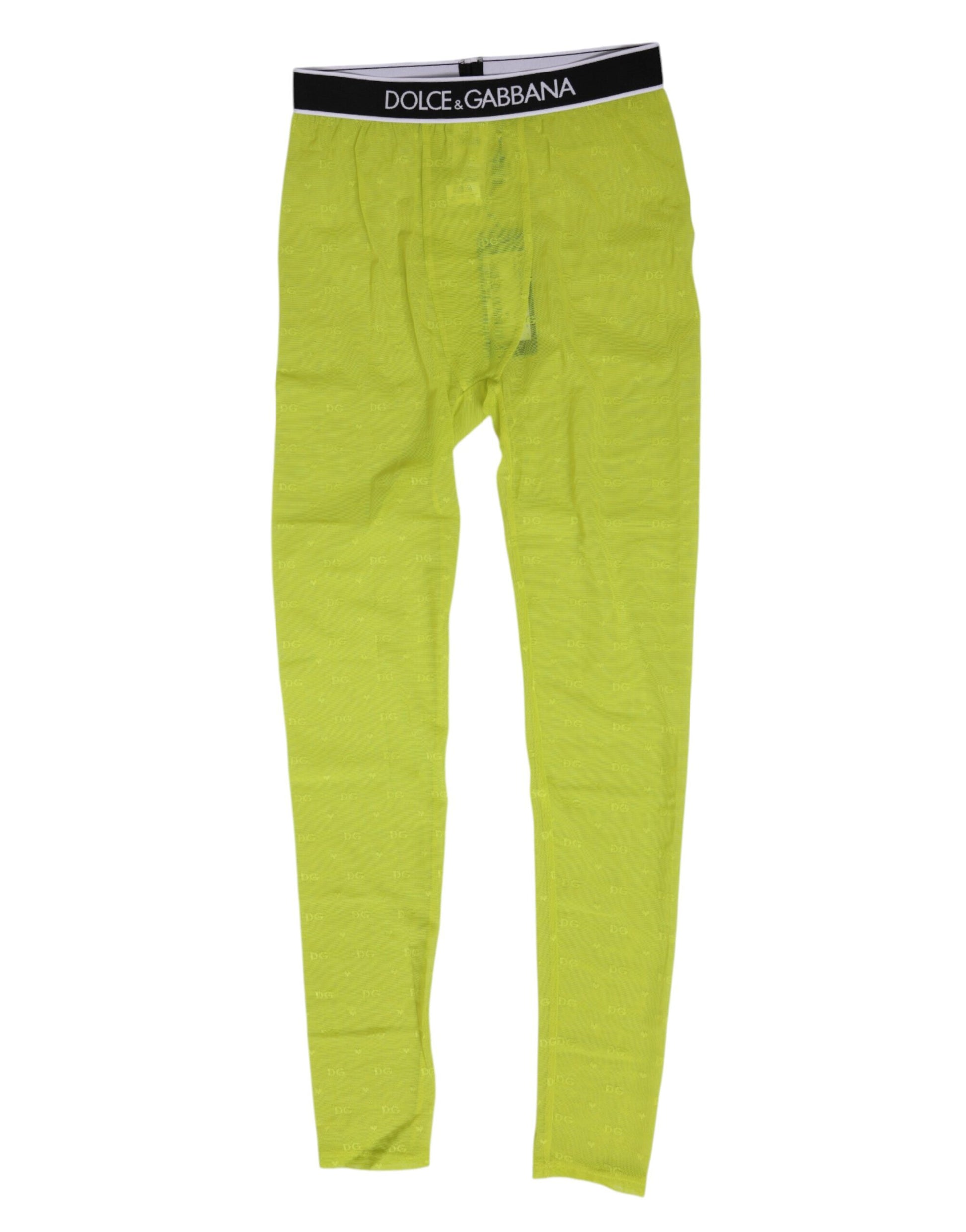 Dolce & Gabbana Legging en nylon vert fluo avec logo et dentelle (sous-vêtement)