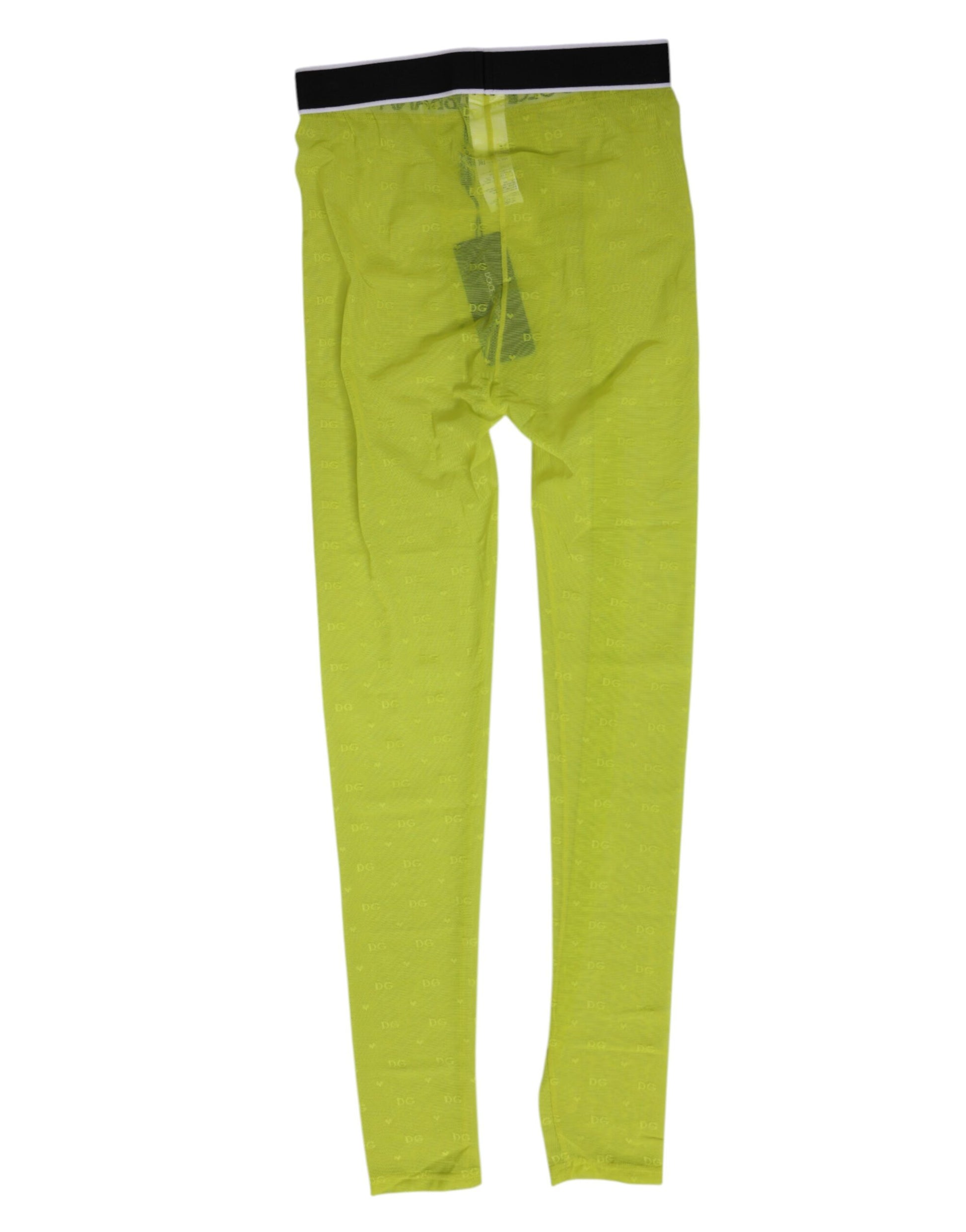 Dolce & Gabbana Legging en nylon vert fluo avec logo et dentelle (sous-vêtement)