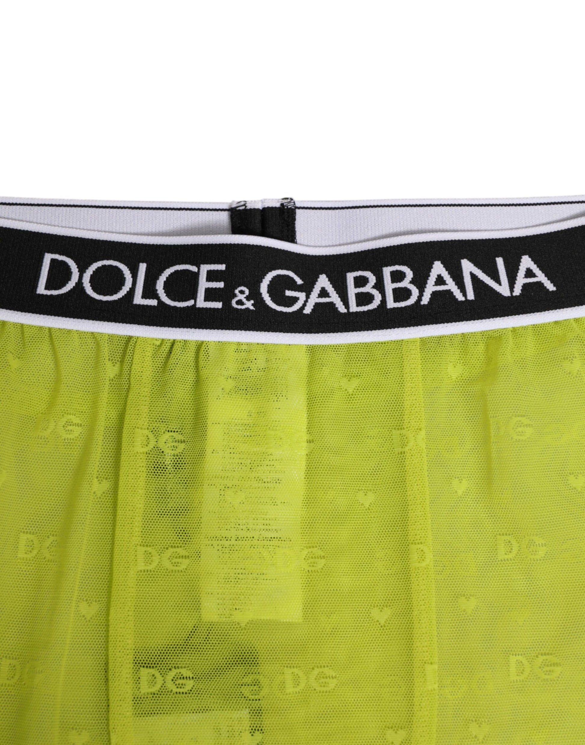 Dolce & Gabbana Legging en nylon vert fluo avec logo et dentelle (sous-vêtement)
