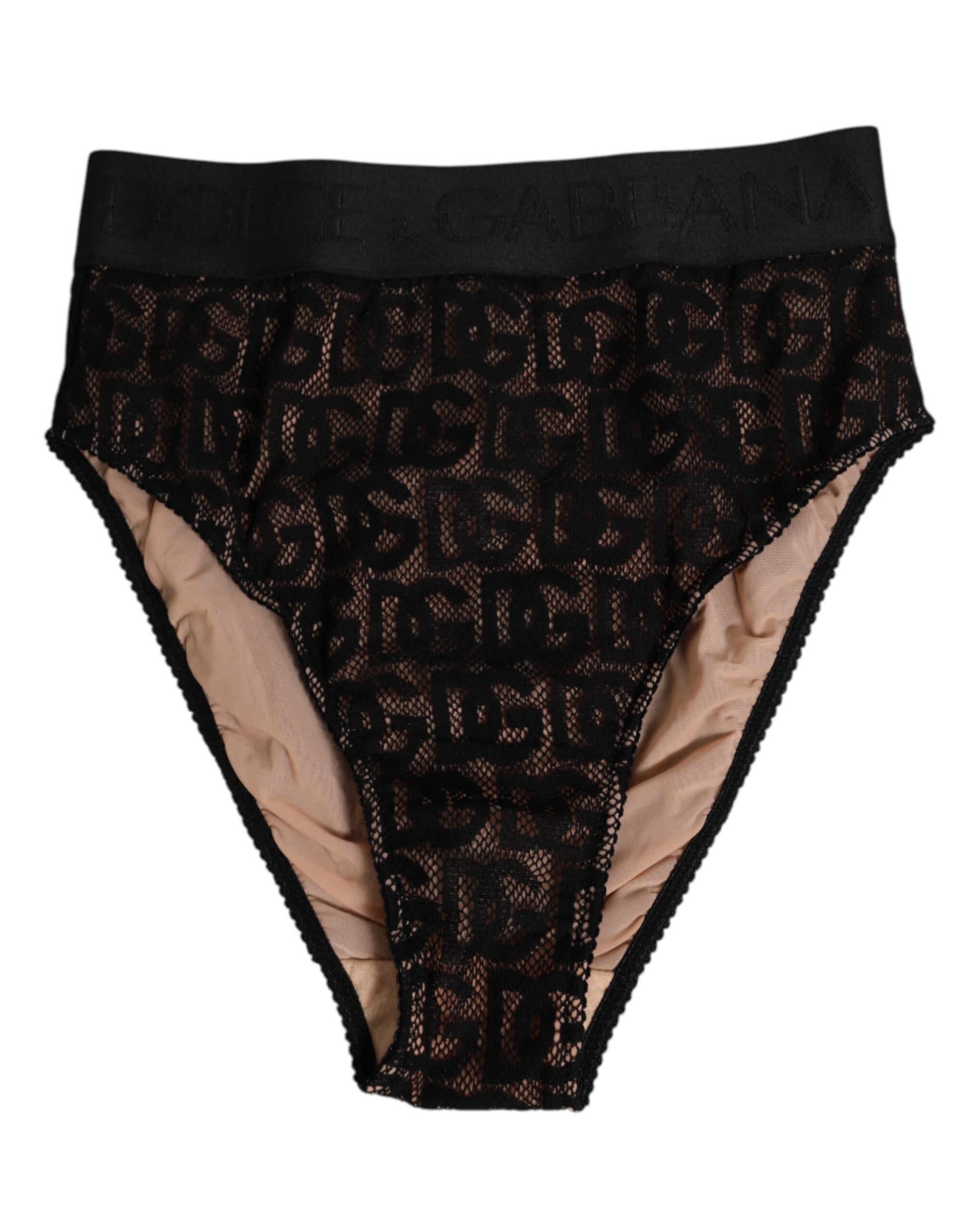 Culotte taille haute Dolce & Gabbana en dentelle noire avec logo DG