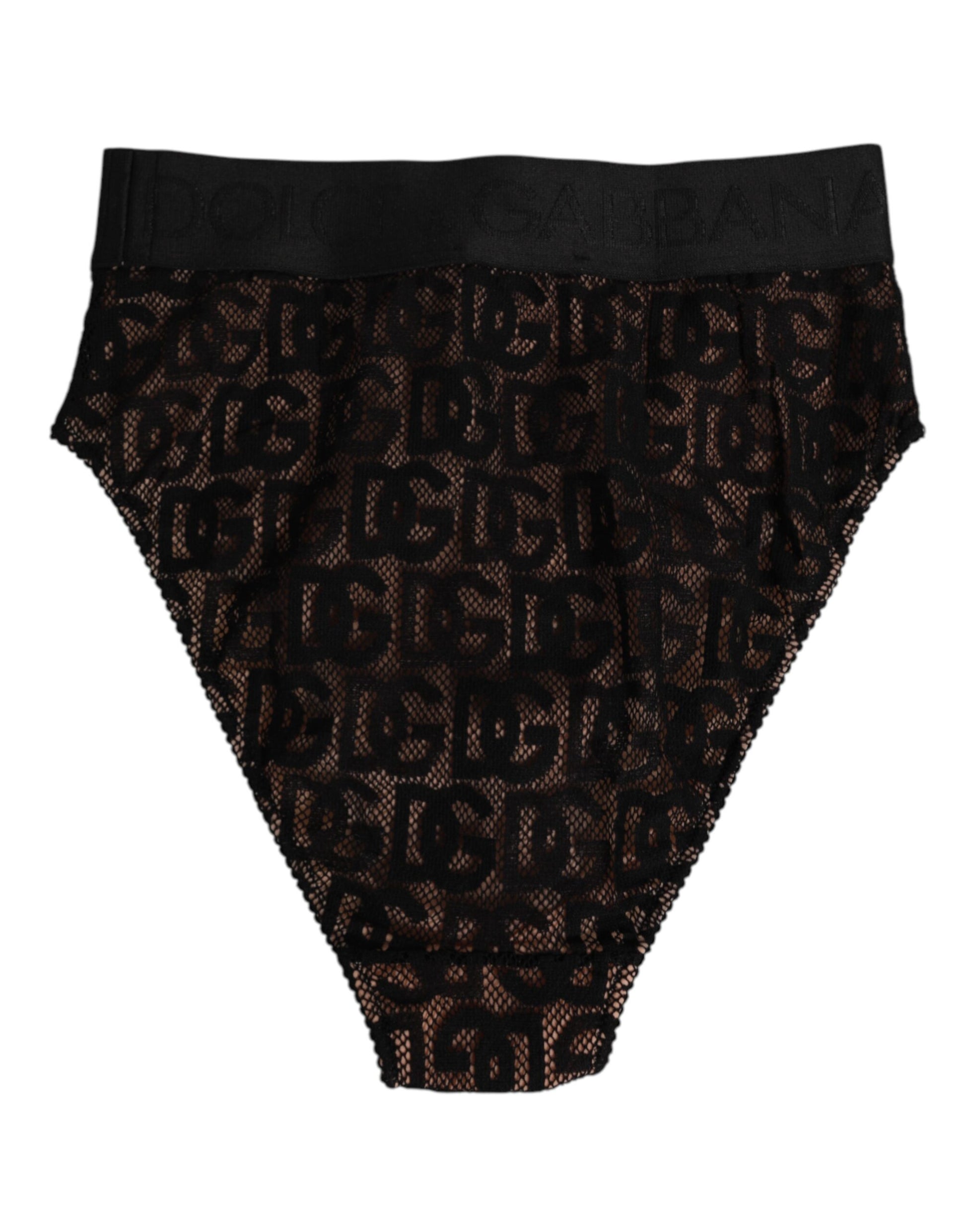 Culotte taille haute Dolce & Gabbana en dentelle noire avec logo DG