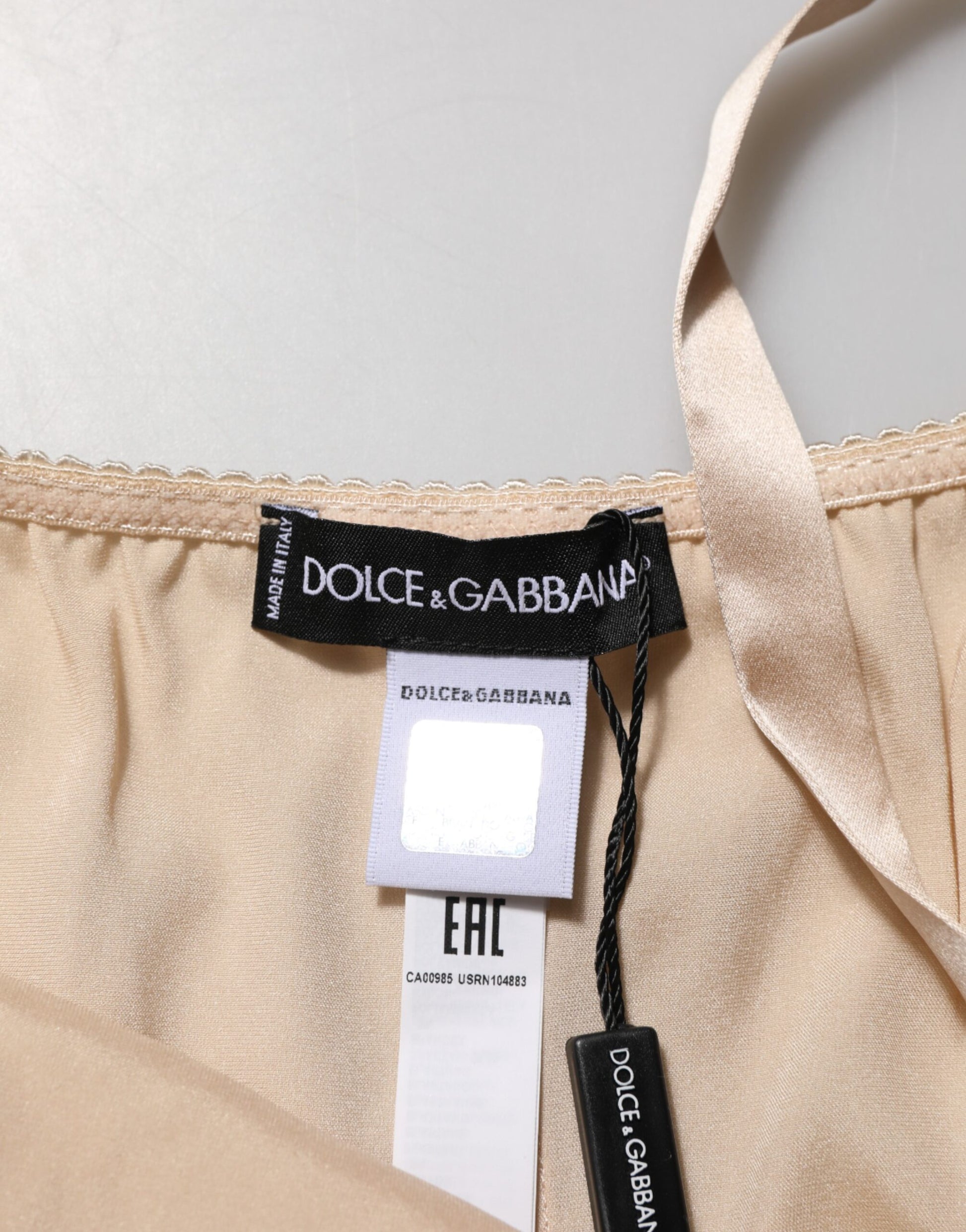 Dolce & Gabbana Chemise Nude Lingerie Soie Mélangée Dentelle Robe