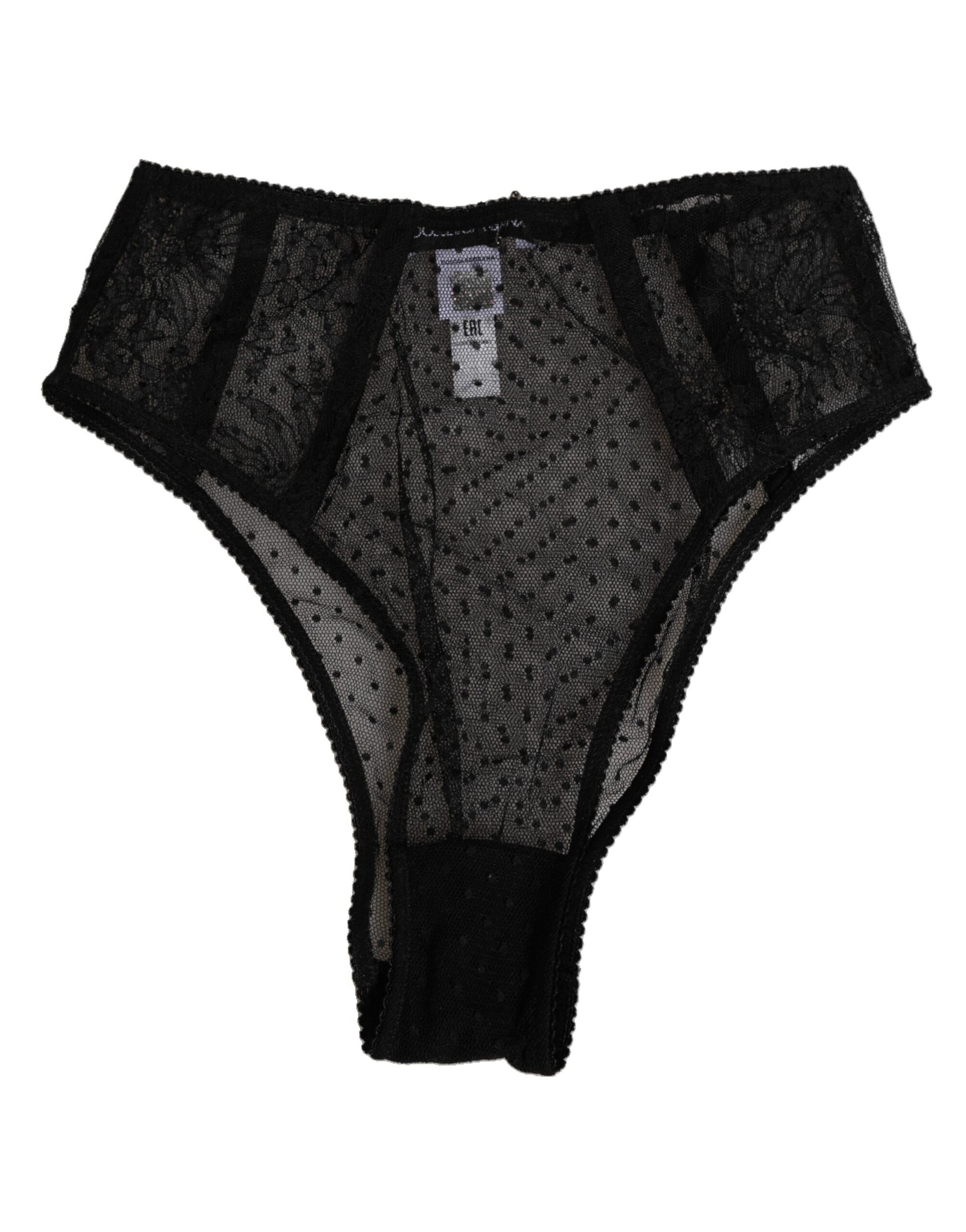 Sous-vêtement taille haute Dolce & Gabbana en maille à pois et dentelle noire