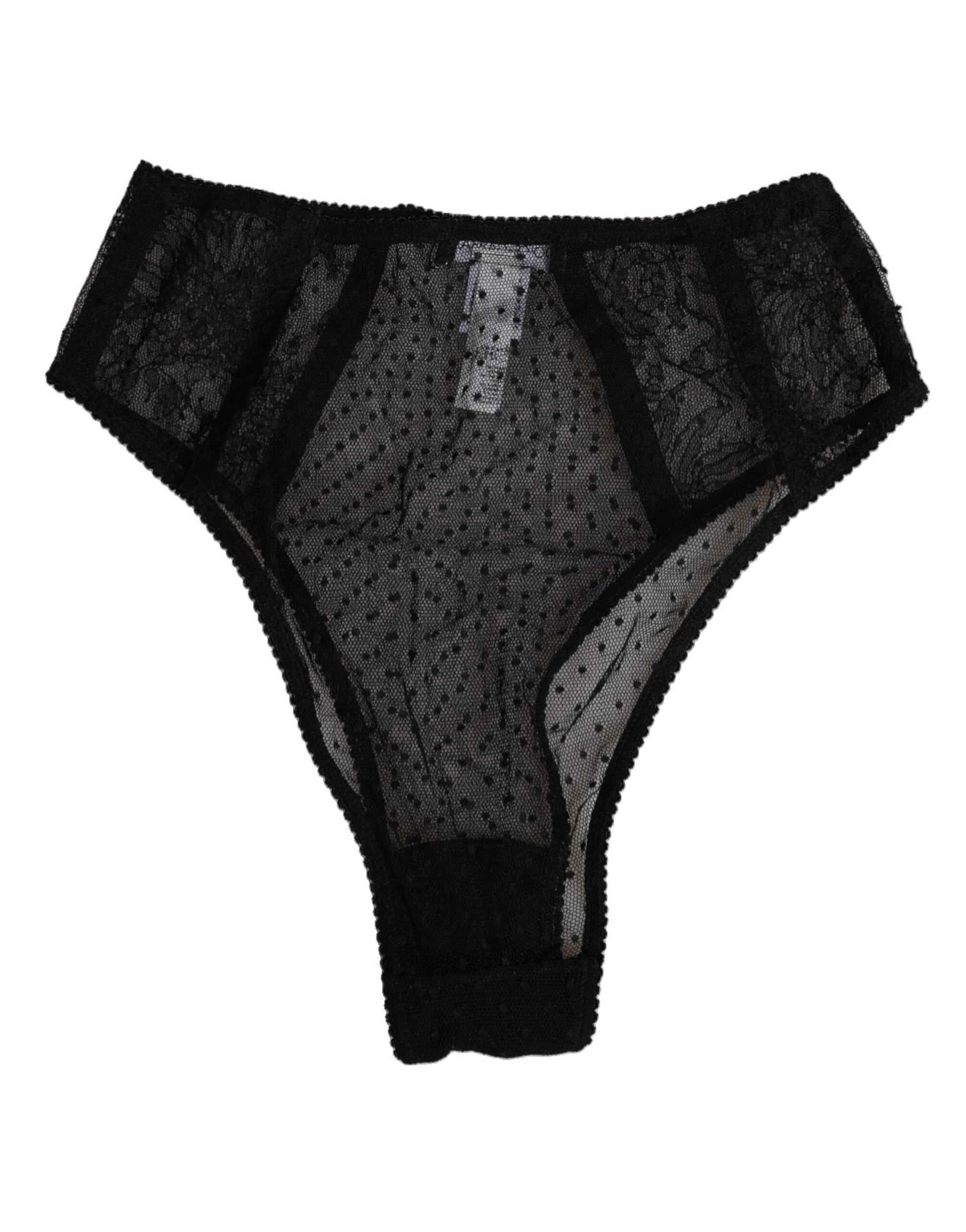 Sous-vêtement taille haute Dolce & Gabbana en maille à pois et dentelle noire