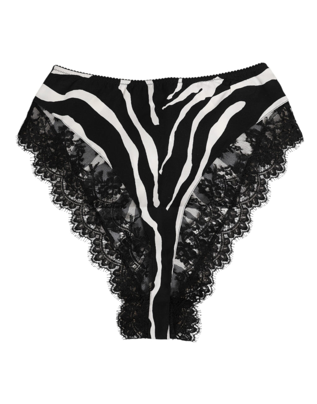 Sous-vêtement taille haute en soie noire à imprimé zèbre et dentelle Dolce & Gabbana