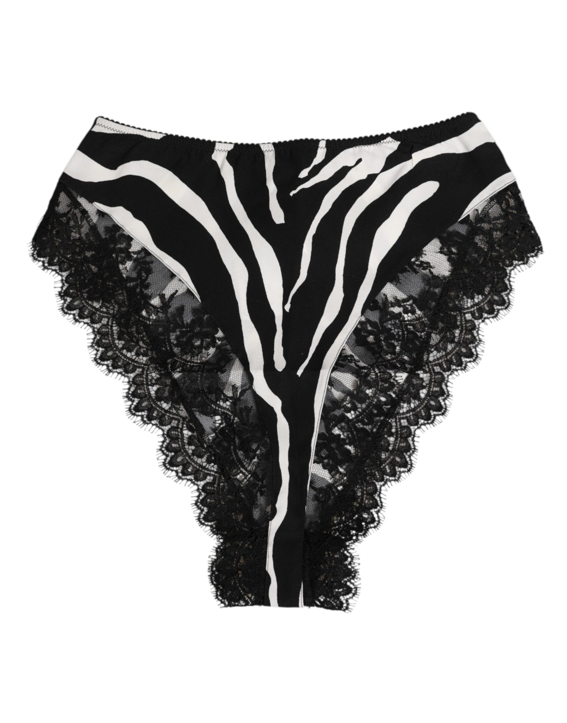 Sous-vêtement taille haute en soie noire à imprimé zèbre et dentelle Dolce & Gabbana