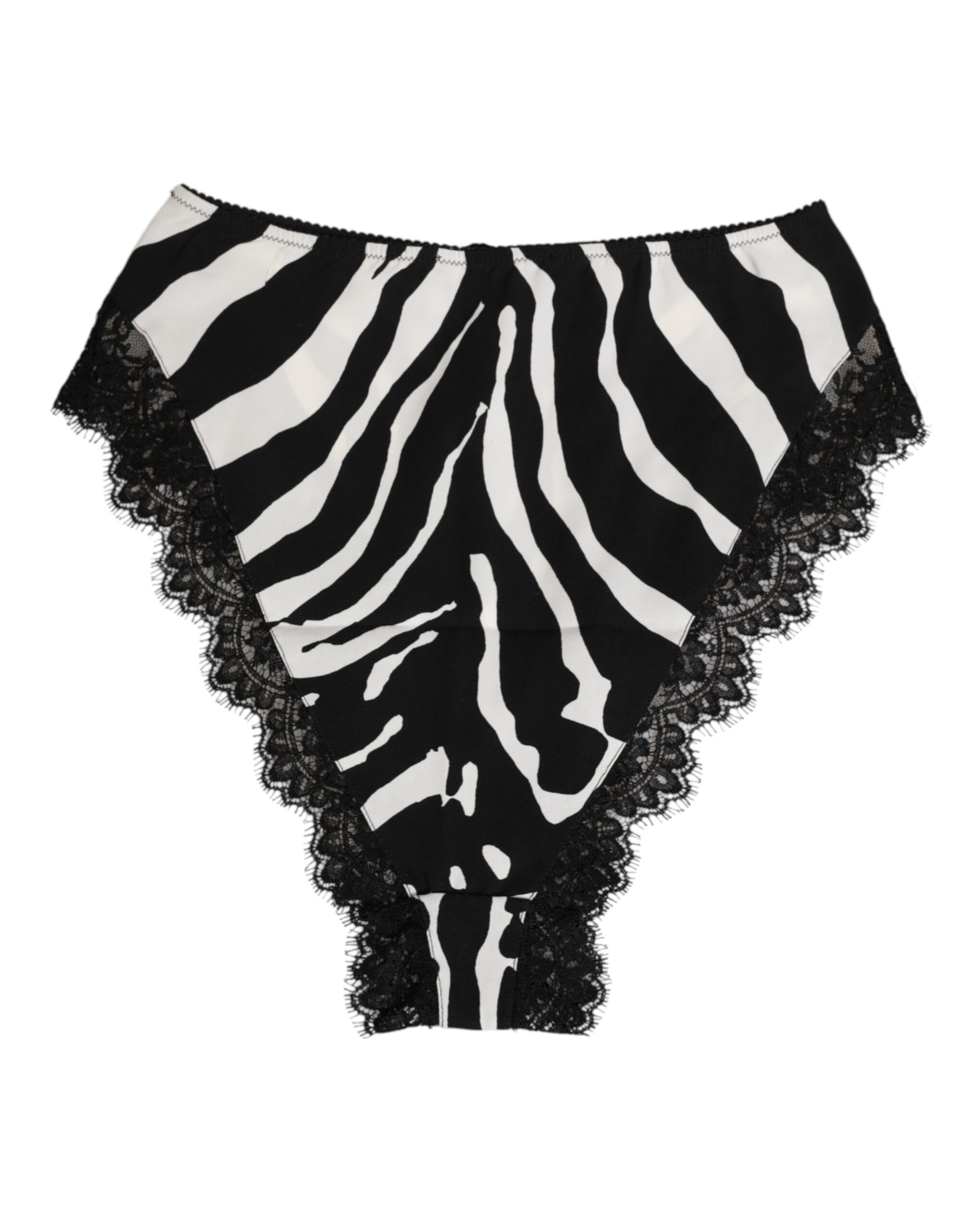Sous-vêtement taille haute en soie noire à imprimé zèbre et dentelle Dolce & Gabbana