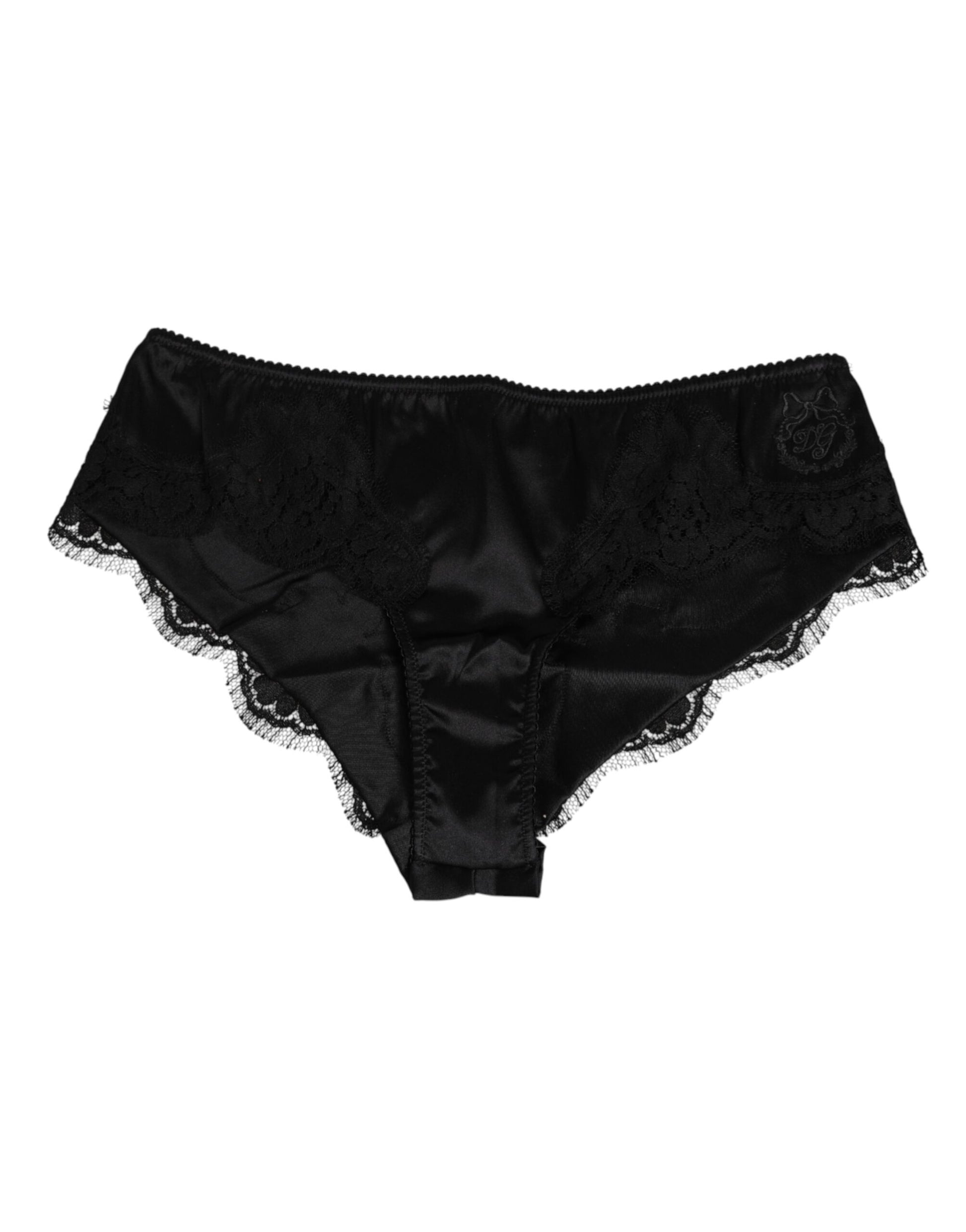 Culotte en satin de soie noire et dentelle florale Dolce & Gabbana