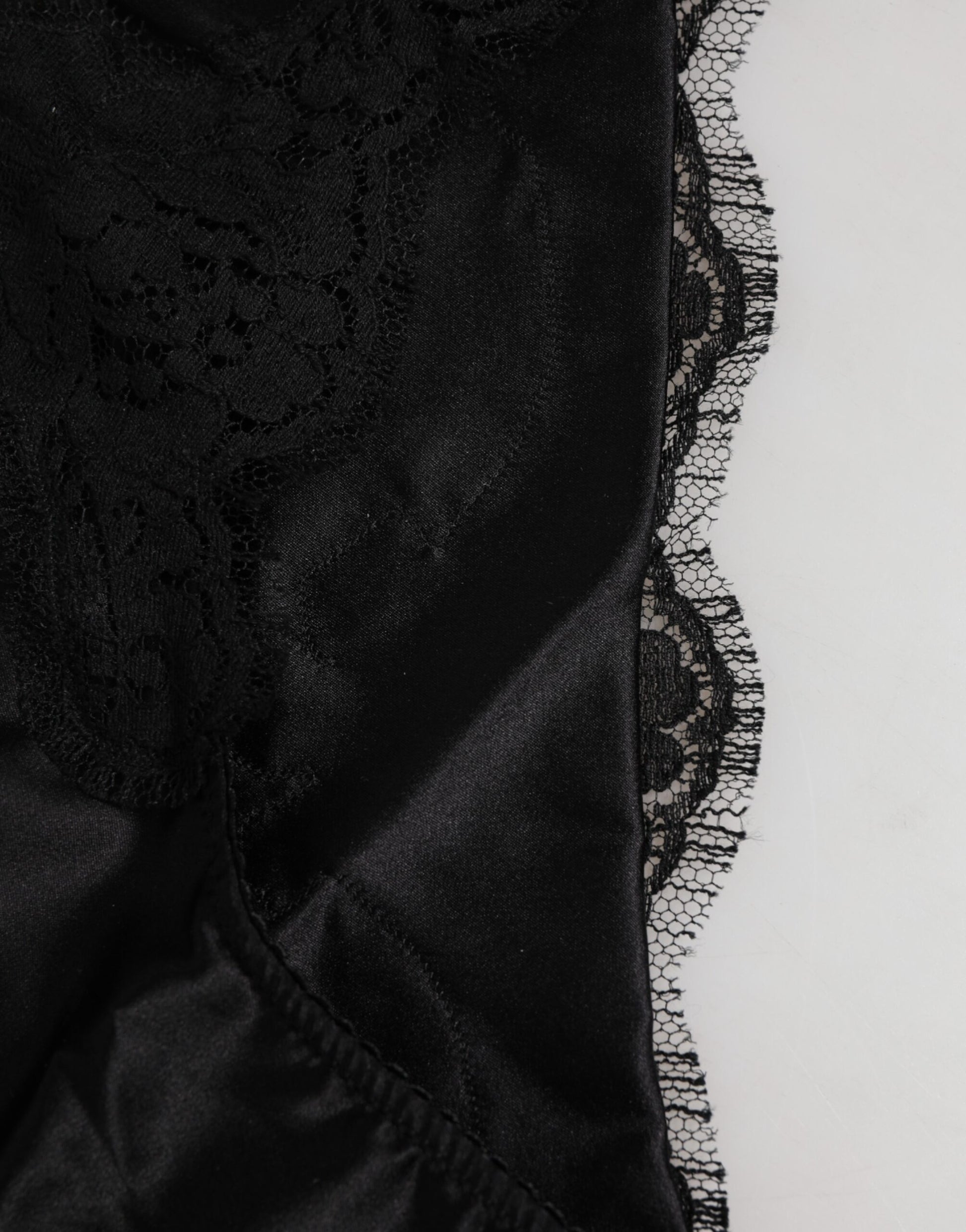 Culotte en satin de soie noire et dentelle florale Dolce & Gabbana