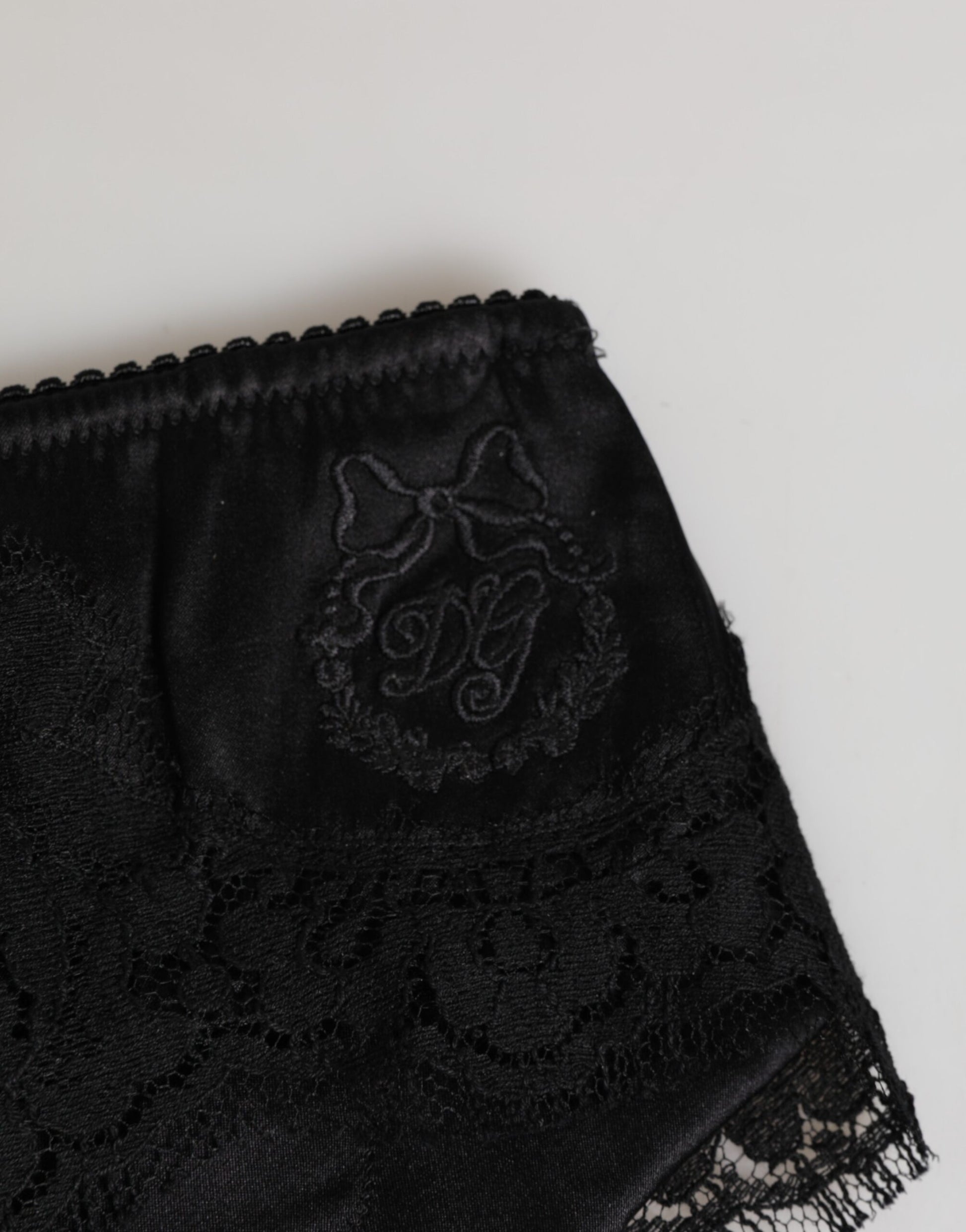 Culotte en satin de soie noire et dentelle florale Dolce & Gabbana