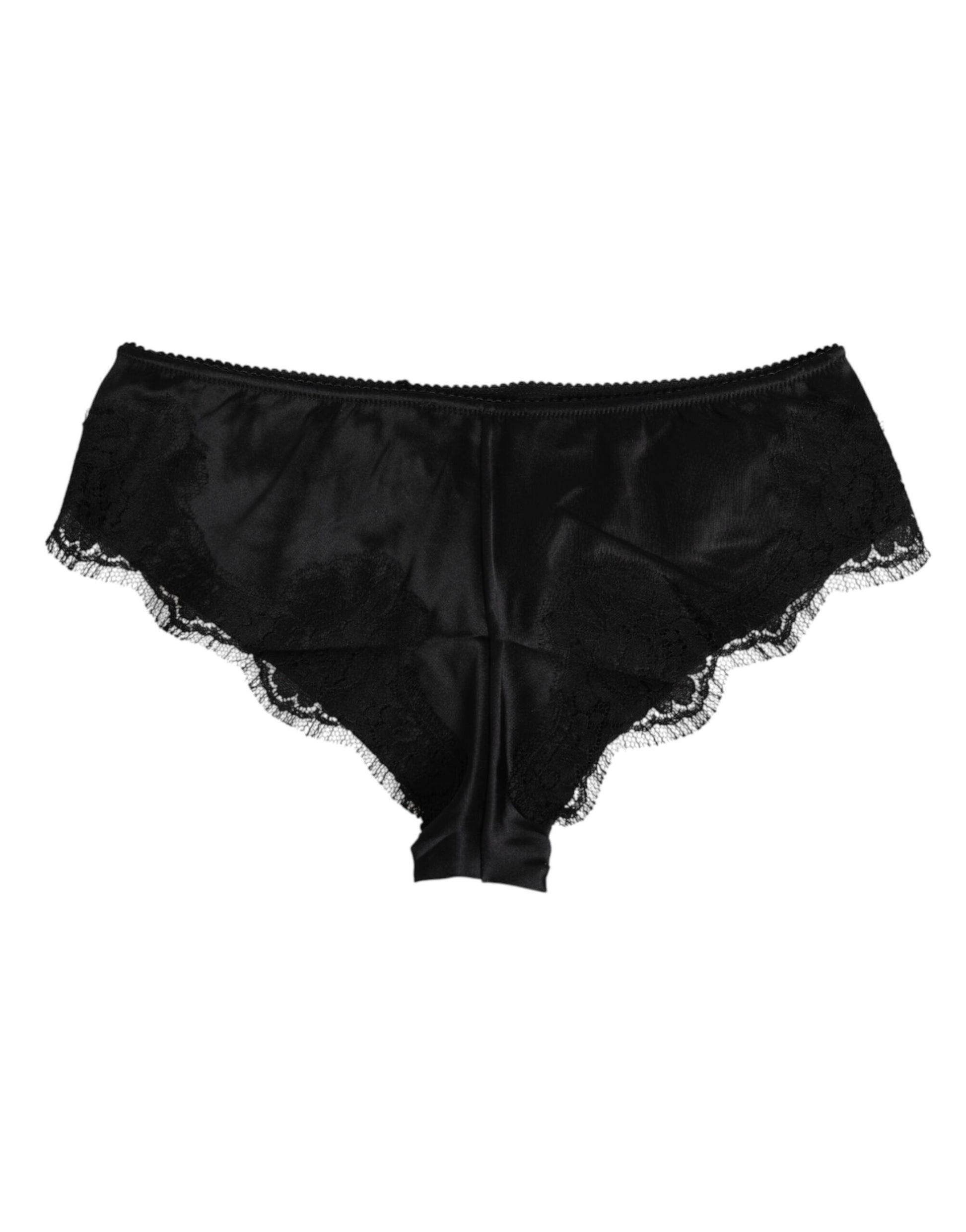 Culotte en satin de soie noire et dentelle florale Dolce & Gabbana