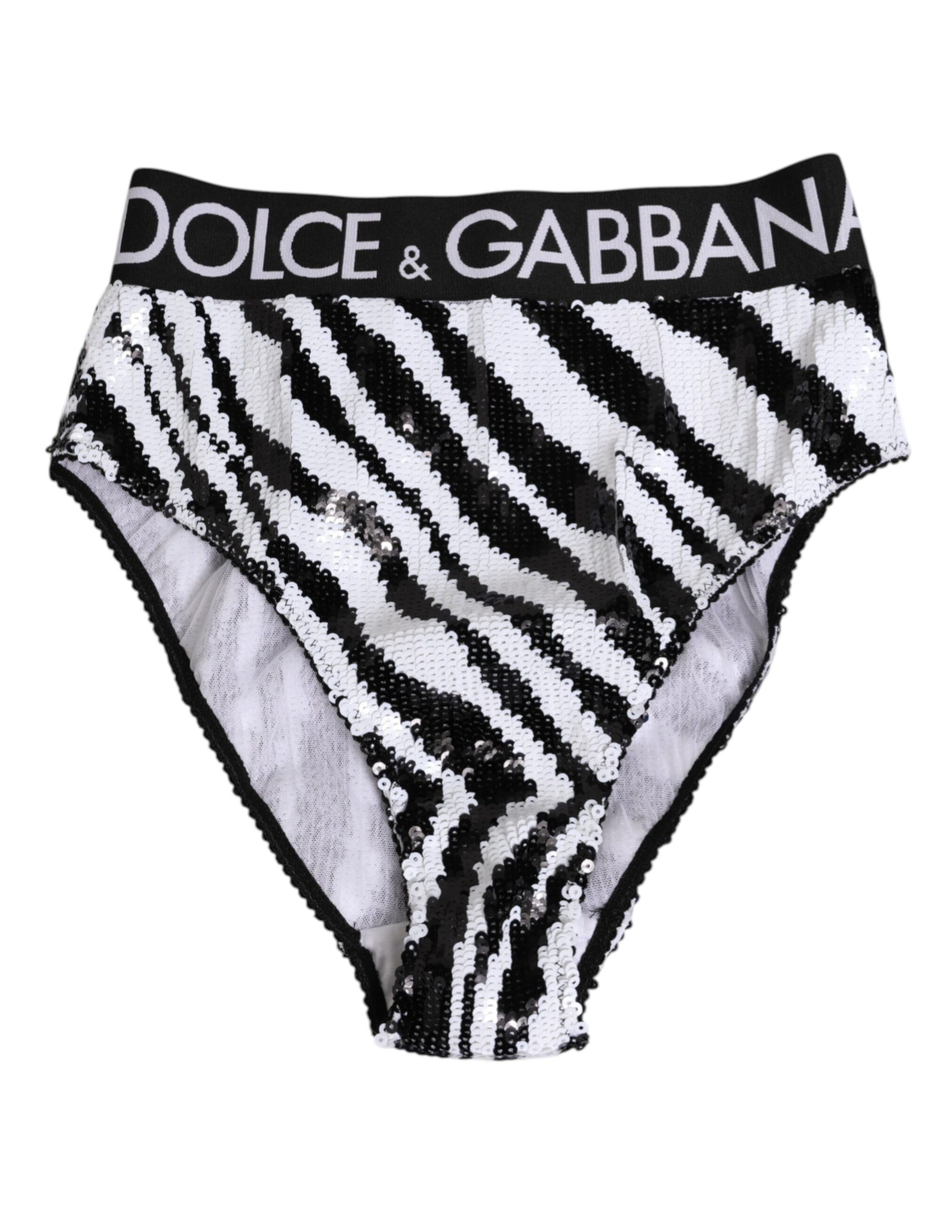 Sous-vêtement culotte taille haute Dolce & Gabbana à rayures noires et blanches