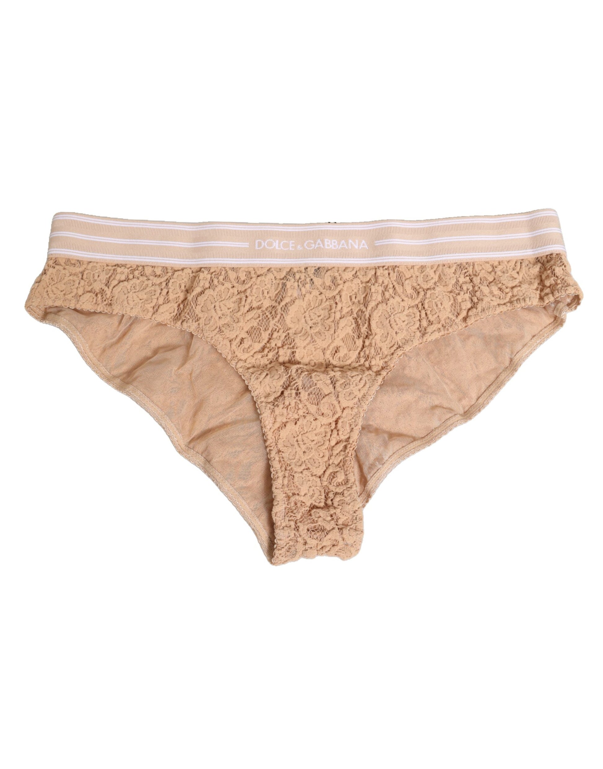 Sous-vêtement culotte taille haute en nylon et dentelle beige Dolce & Gabbana