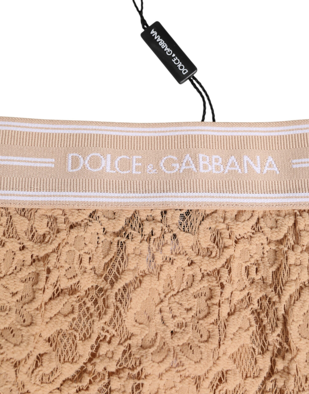 Sous-vêtement culotte taille haute en nylon et dentelle beige Dolce & Gabbana