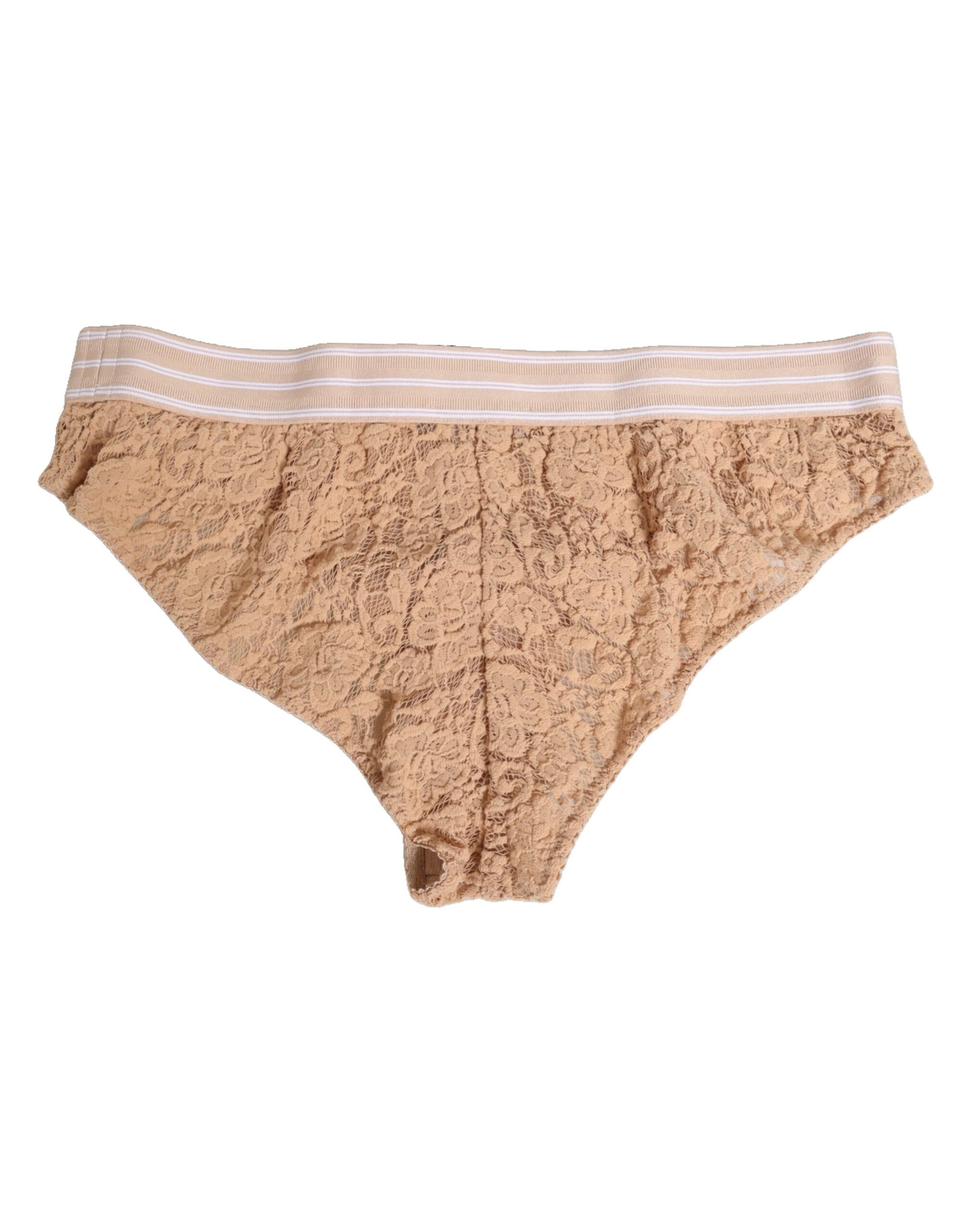 Sous-vêtement culotte taille haute en nylon et dentelle beige Dolce & Gabbana