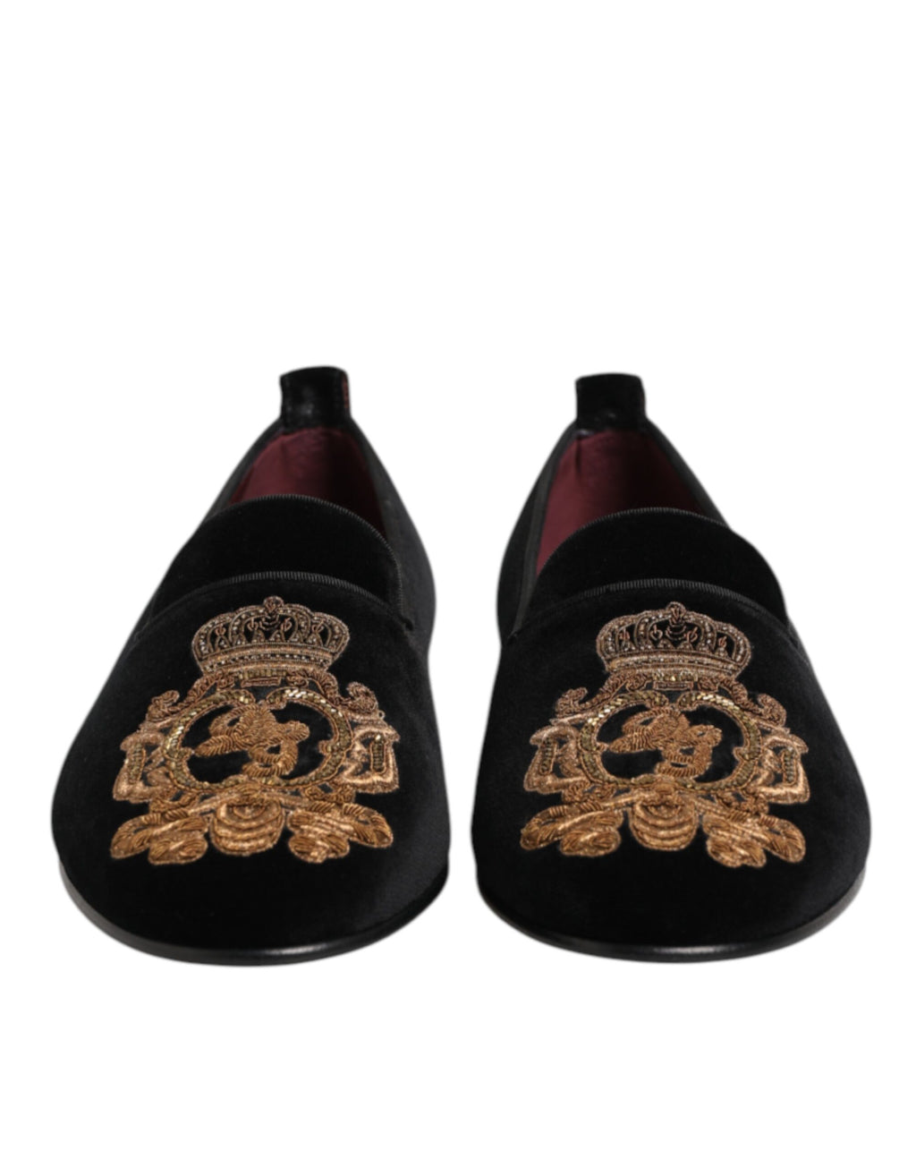Chaussures mocassins homme Dolce & Gabbana en velours noir à couronne dorée