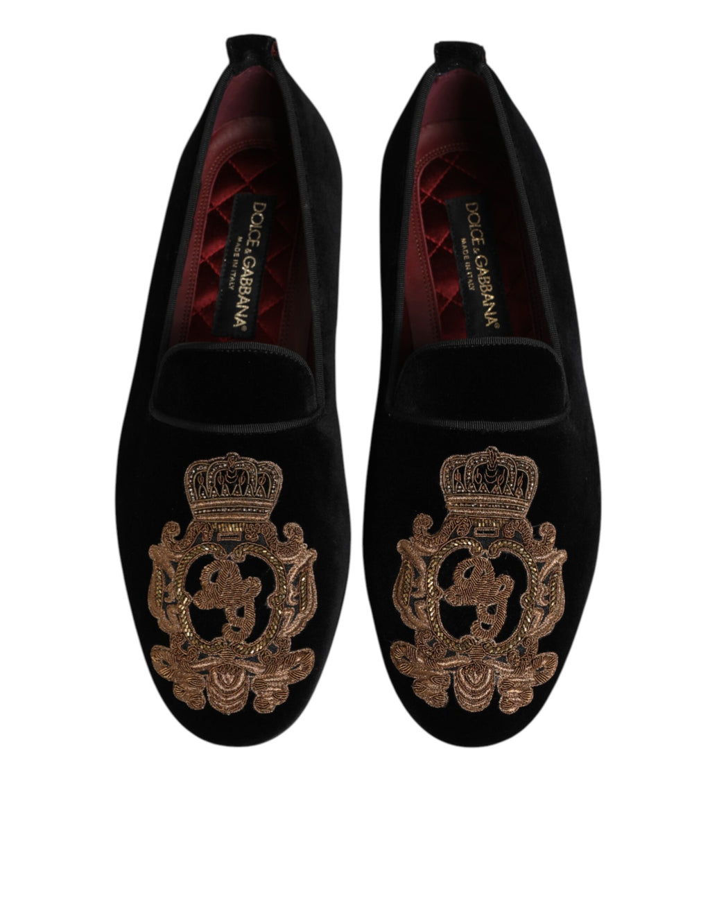 Chaussures mocassins homme Dolce & Gabbana en velours noir à couronne dorée