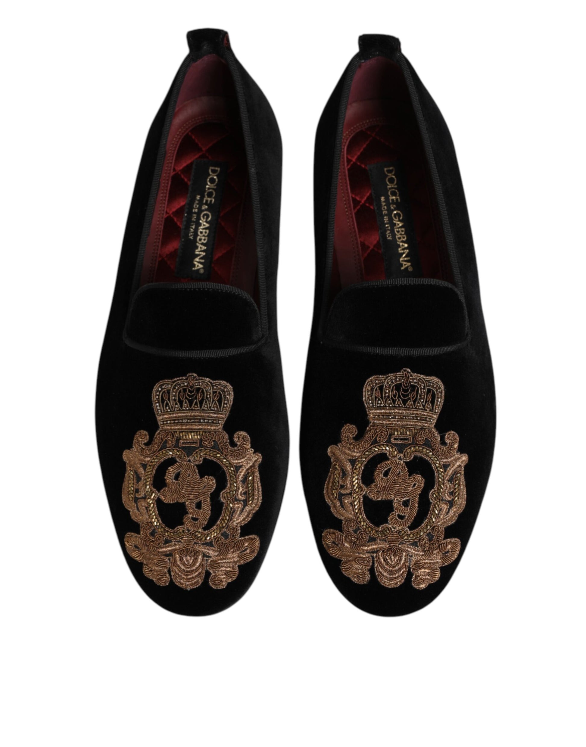 Chaussures mocassins homme Dolce & Gabbana en velours noir à couronne dorée