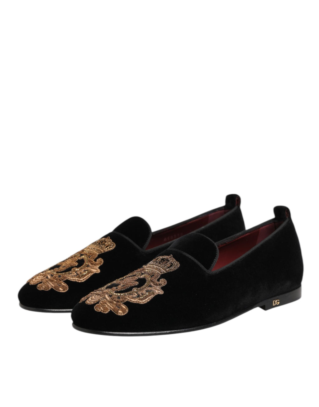Chaussures mocassins homme Dolce & Gabbana en velours noir à couronne dorée