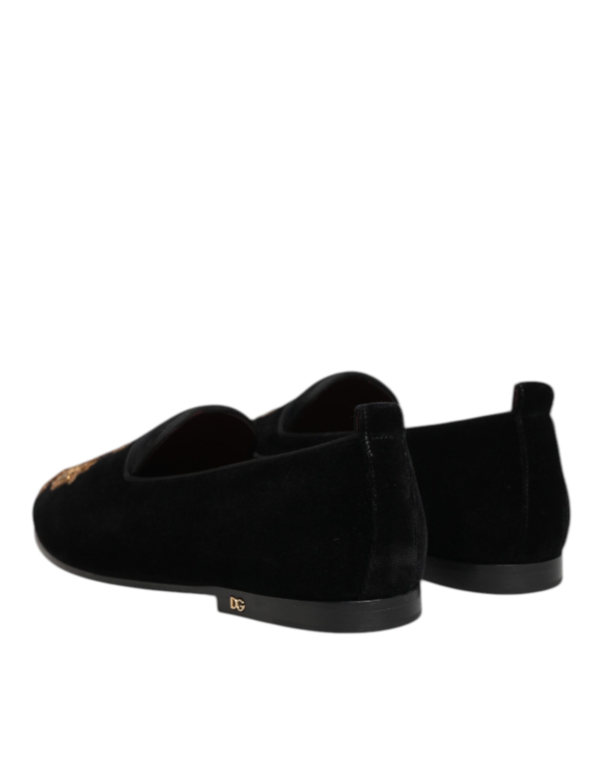 Chaussures mocassins homme Dolce & Gabbana en velours noir à couronne dorée