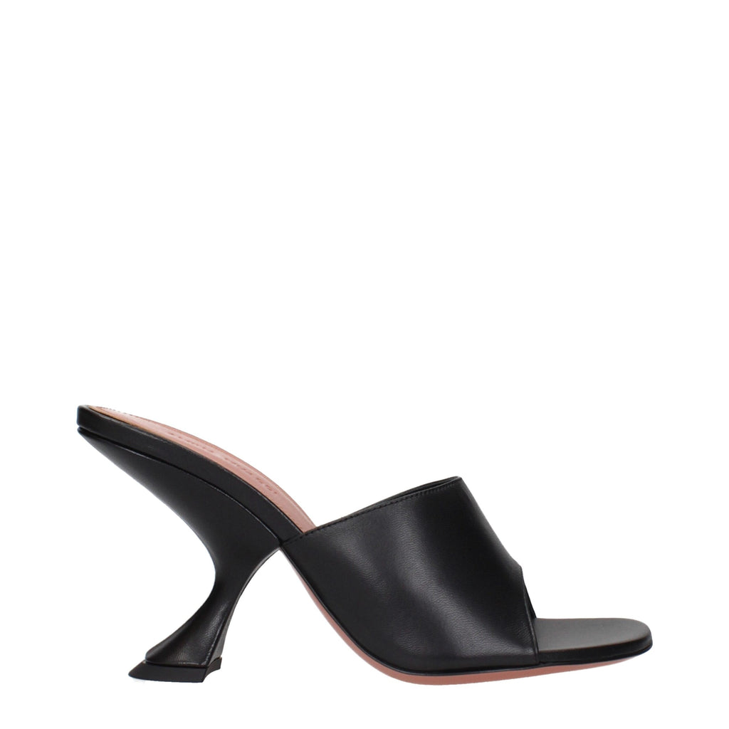 Sandales à talon aiguille en cuir noir Amina Muaddi