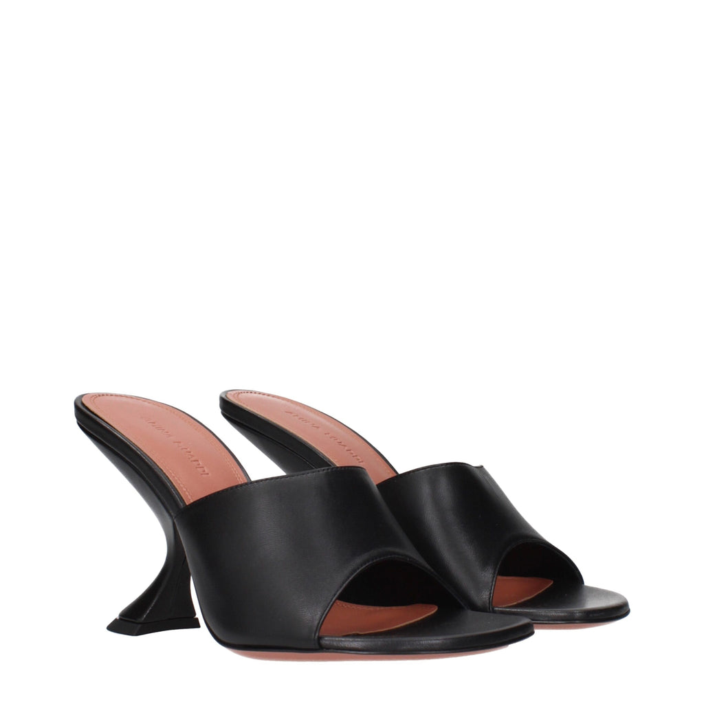 Sandales à talon aiguille en cuir noir Amina Muaddi