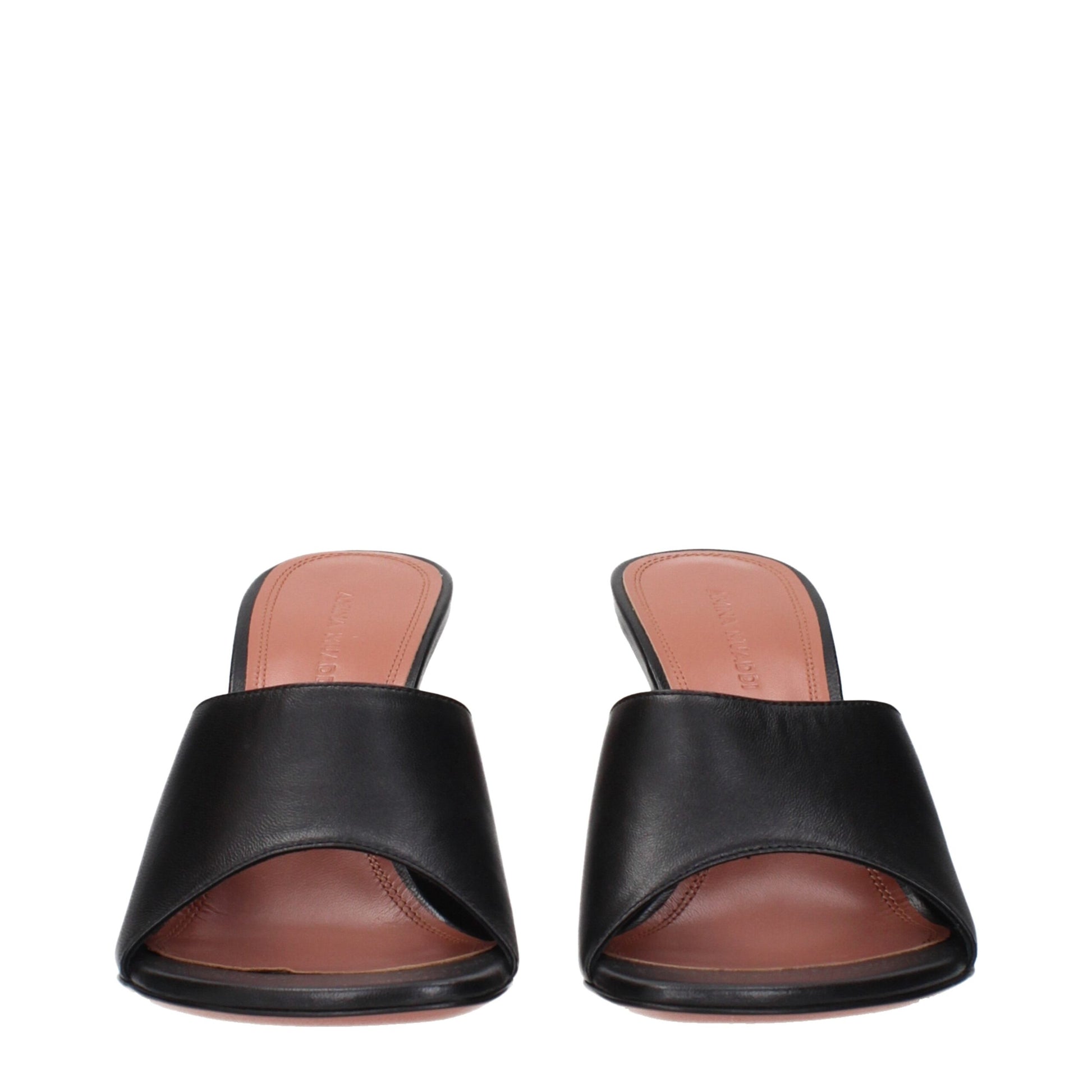 Sandales à talon aiguille en cuir noir Amina Muaddi
