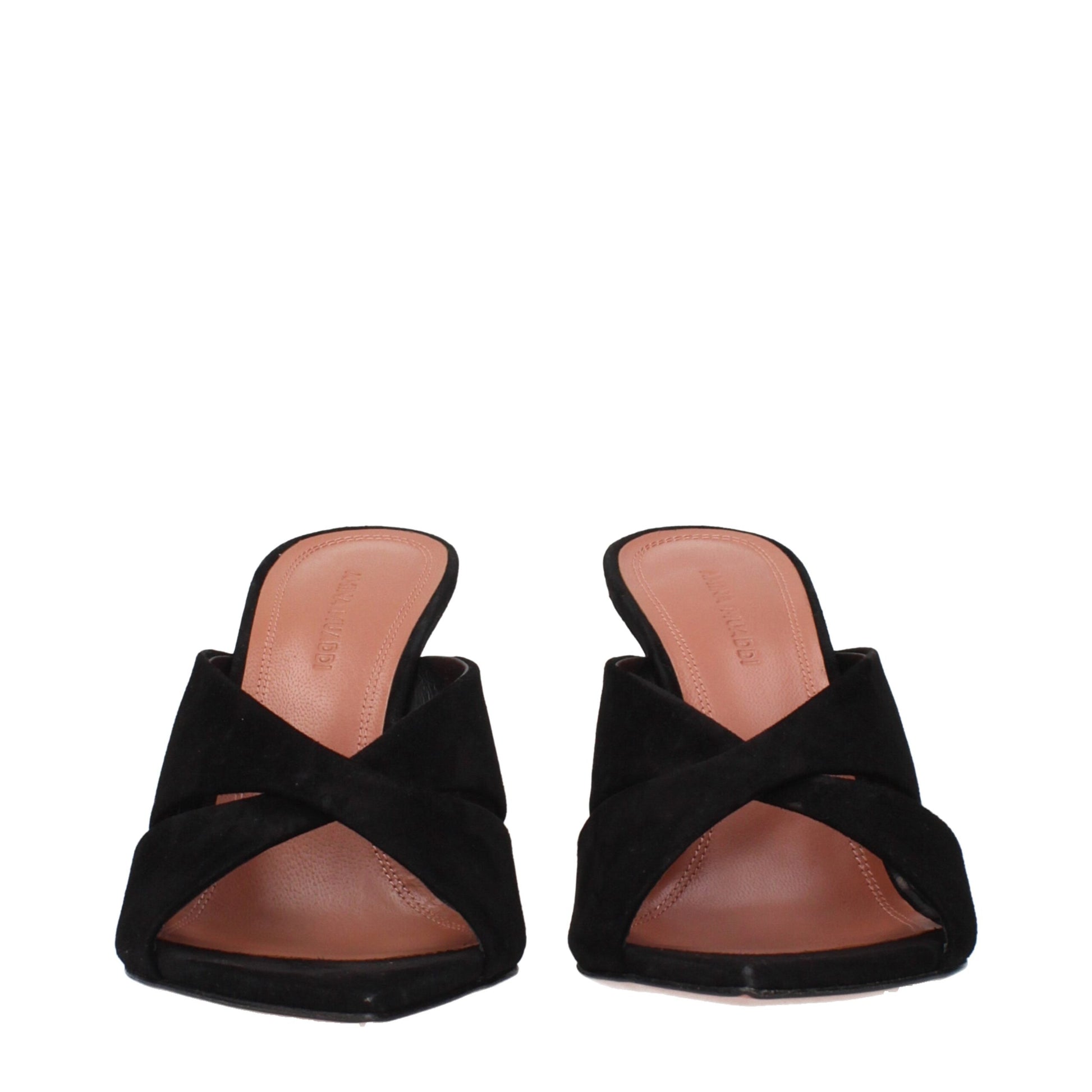 Amina Muaddi Black Leather Stiletto Heel Sandals