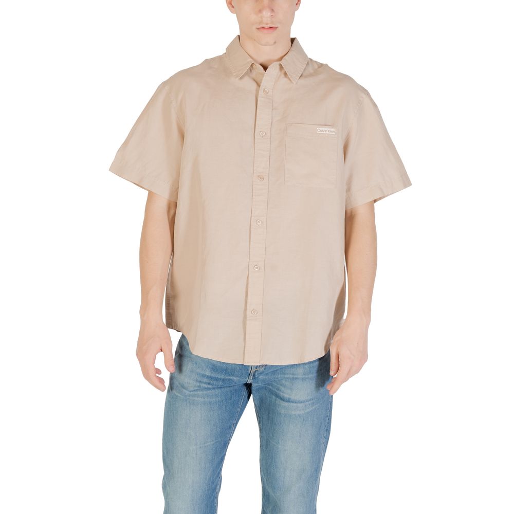 Chemise à manches courtes en lin beige Calvin Klein Jeans