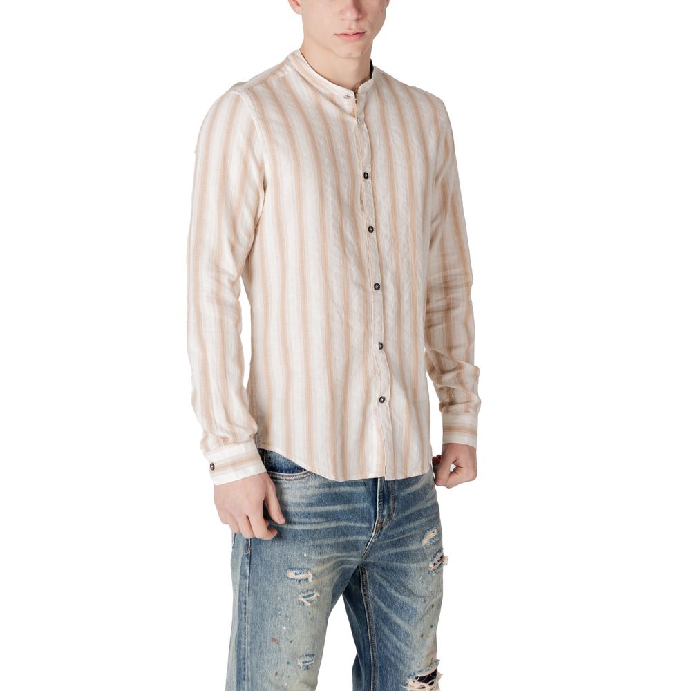 Chemise Gianni Lupo en coton beige à motifs