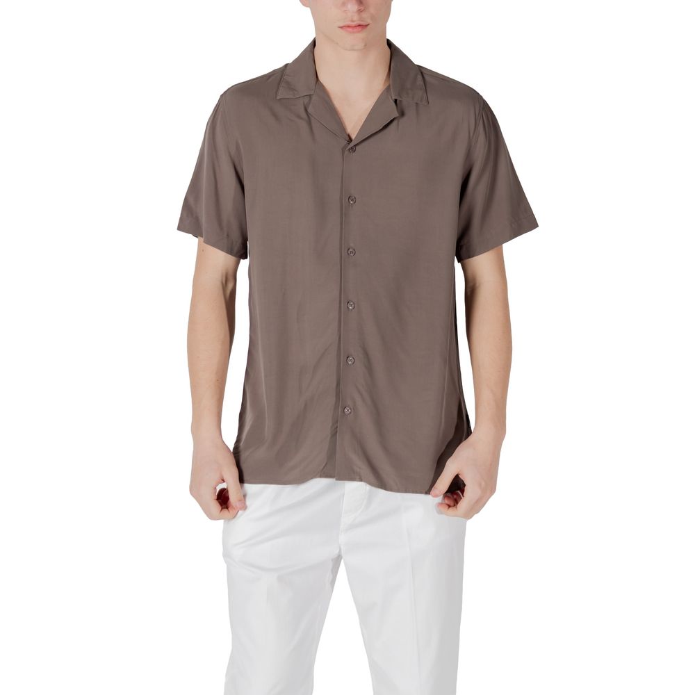Chemise Gianni Lupo marron à manches courtes en viscose