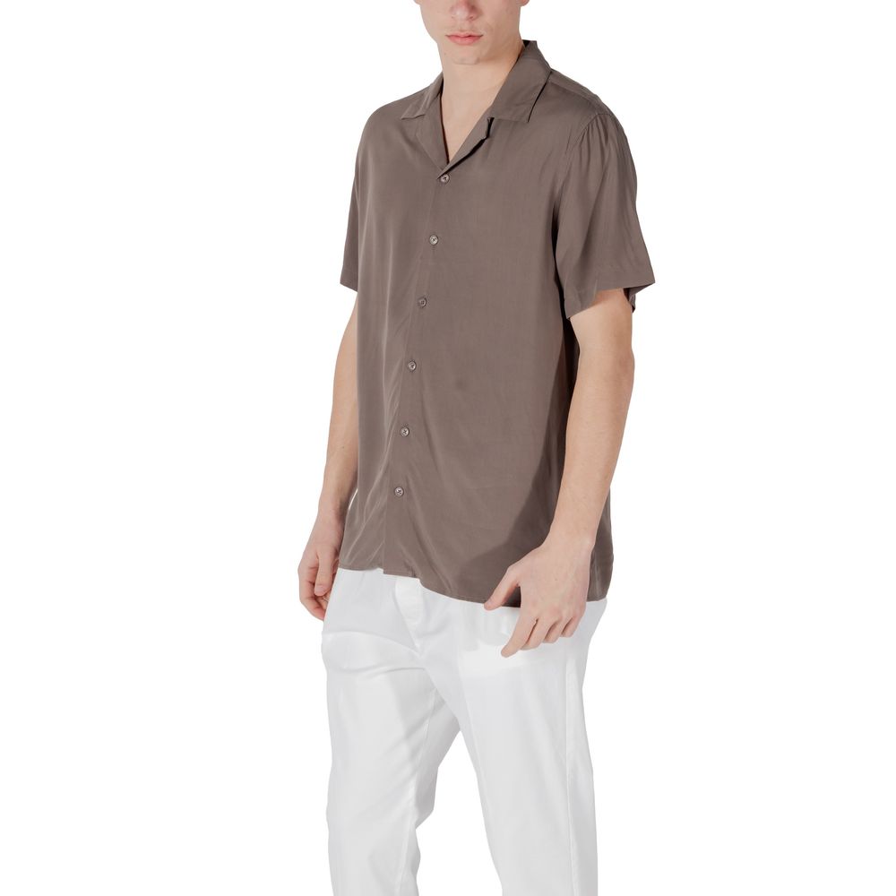 Chemise Gianni Lupo marron à manches courtes en viscose