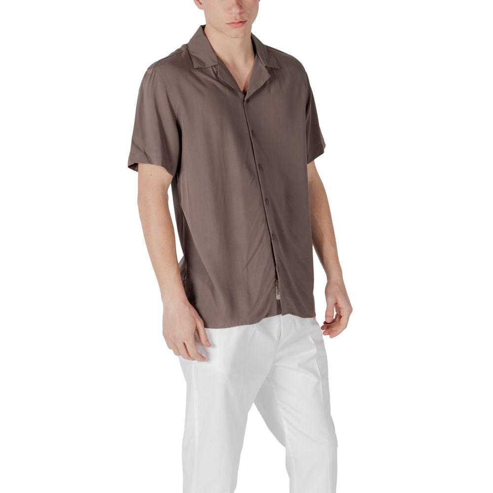 Chemise Gianni Lupo marron à manches courtes en viscose