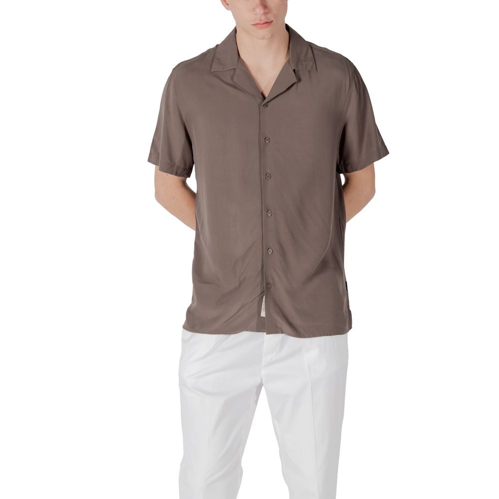 Chemise Gianni Lupo marron à manches courtes en viscose
