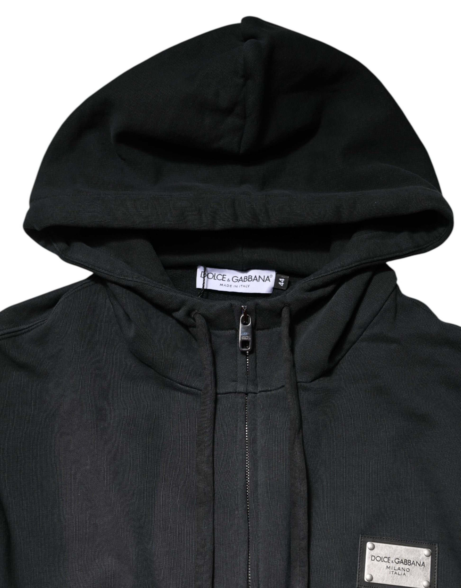 Dolce & Gabbana Black Logo Full Zip Hooded Men Sweatshirt Sweater