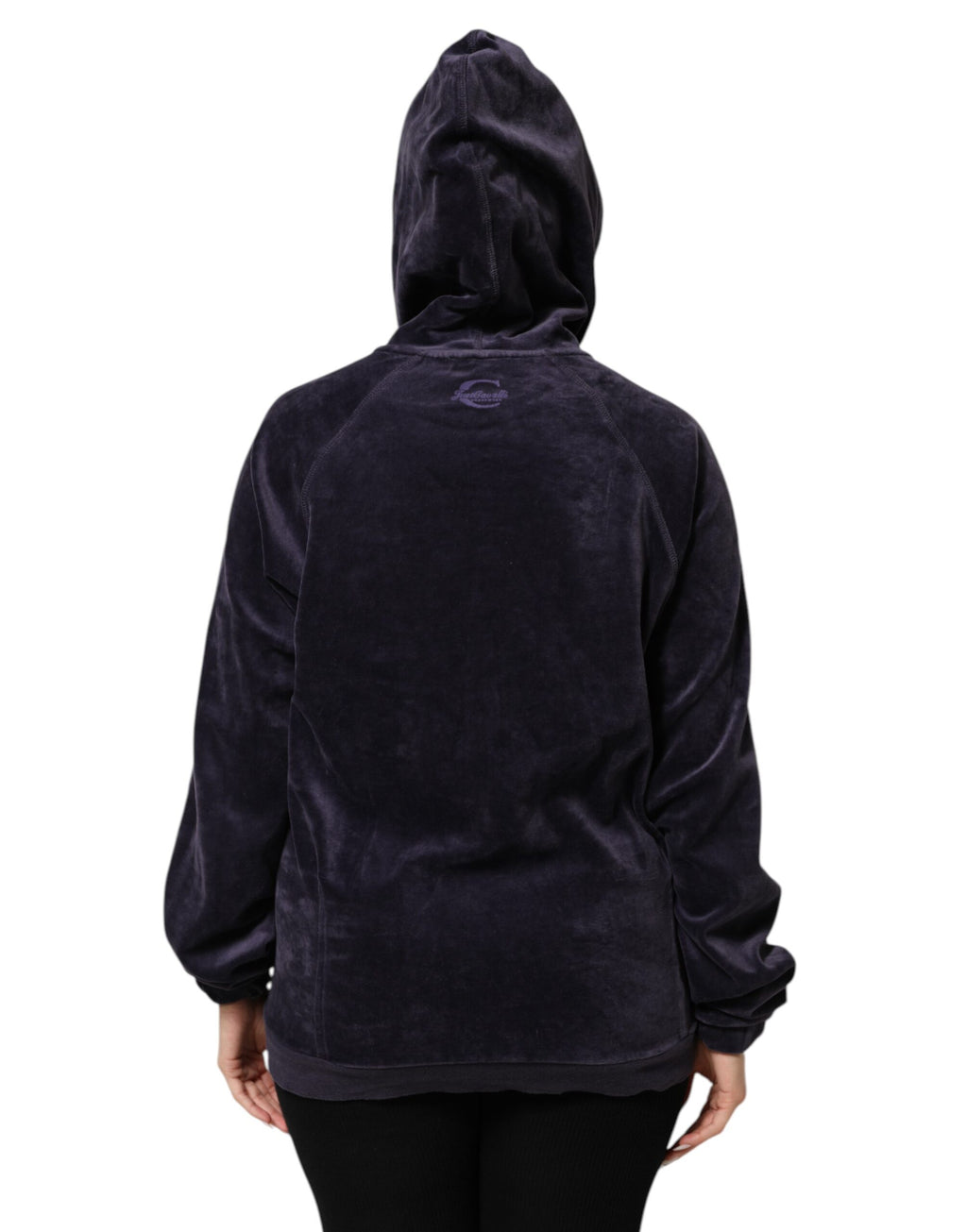 Cavalli Class Pull à Capuche Zippé en Velours Mélange Coton Violet