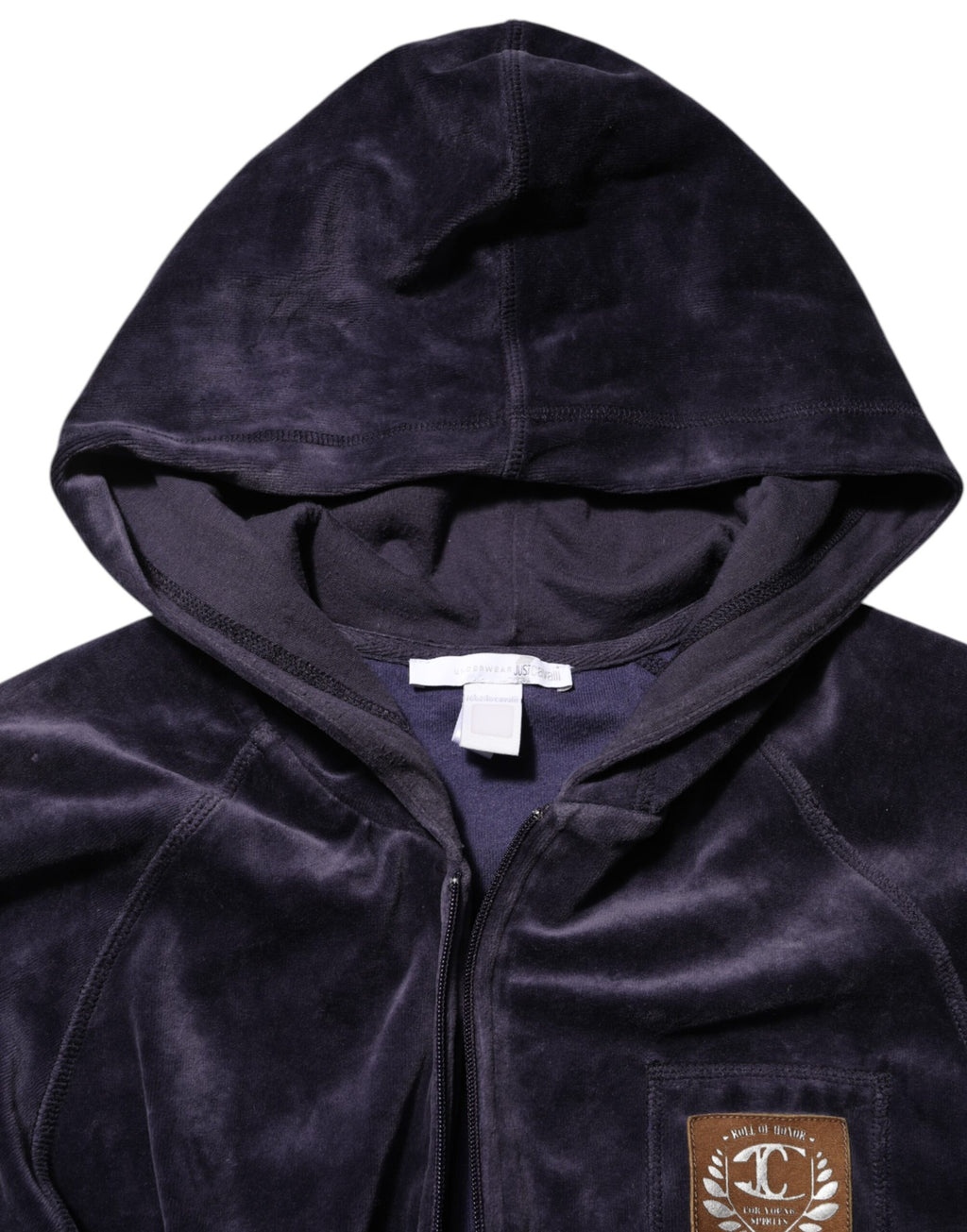 Cavalli Class Pull à Capuche Zippé en Velours Mélange Coton Violet