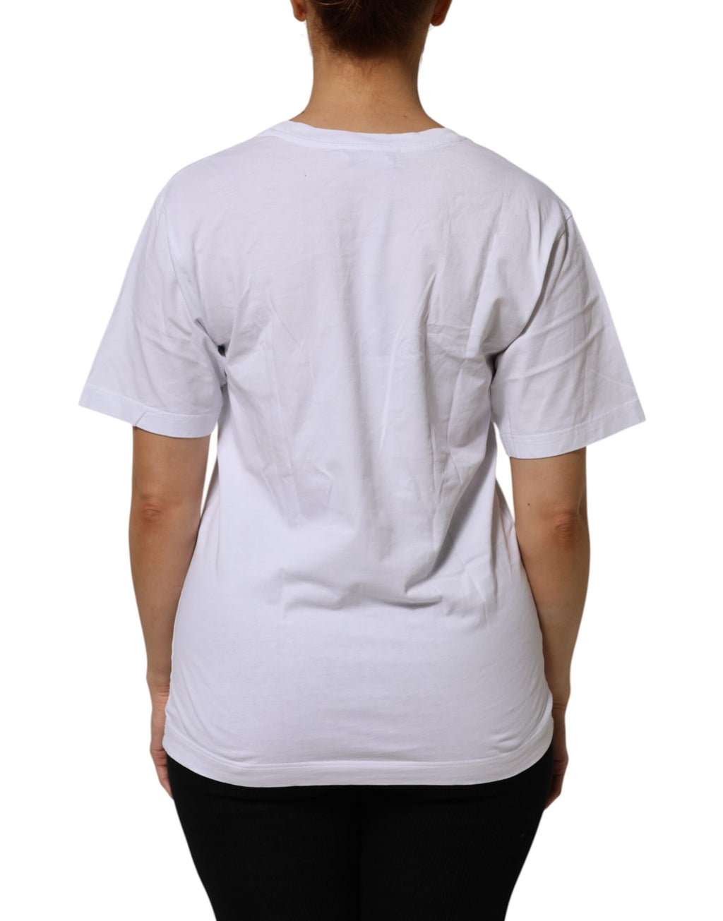 T-shirt en coton blanc à col en V et manches courtes Dolce & Gabbana