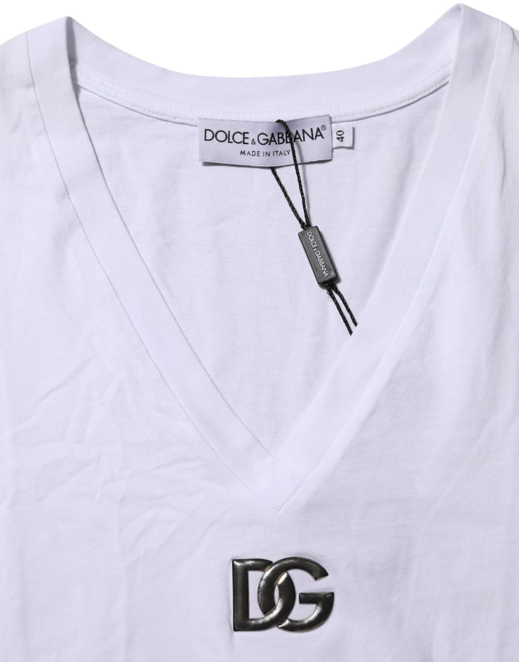T-shirt en coton blanc à col en V et manches courtes Dolce & Gabbana