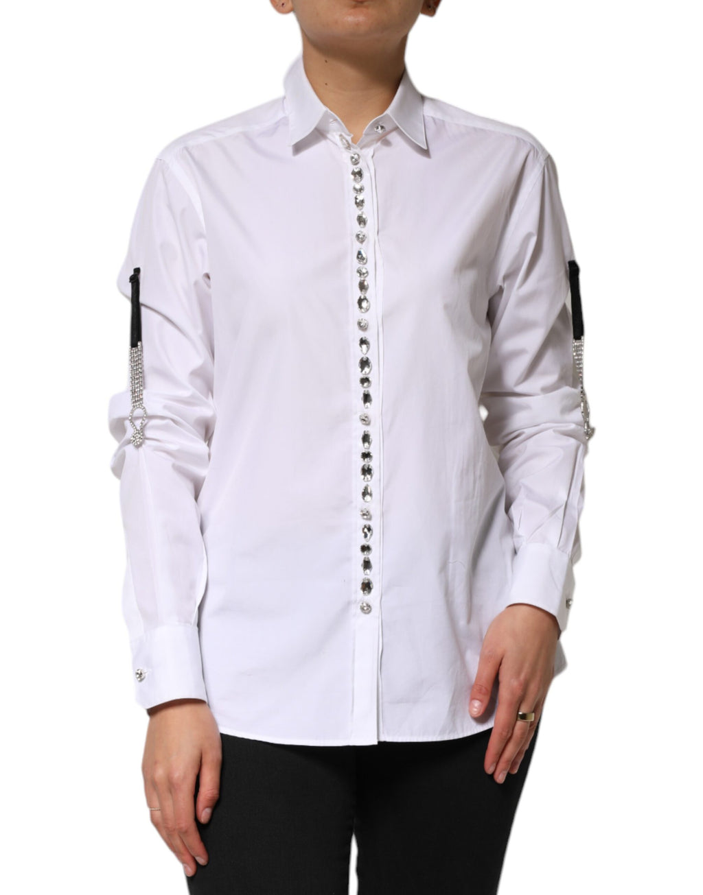 Haut de chemise Dolce & Gabbana blanc orné de cristaux