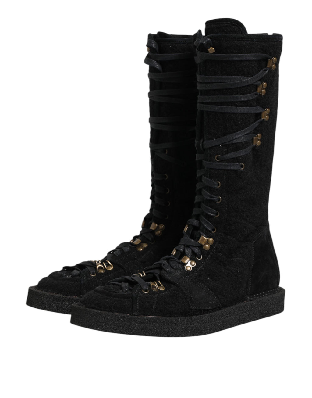 Bottes mi-mollet Dolce & Gabbana en laine d'alpaga noire et daim