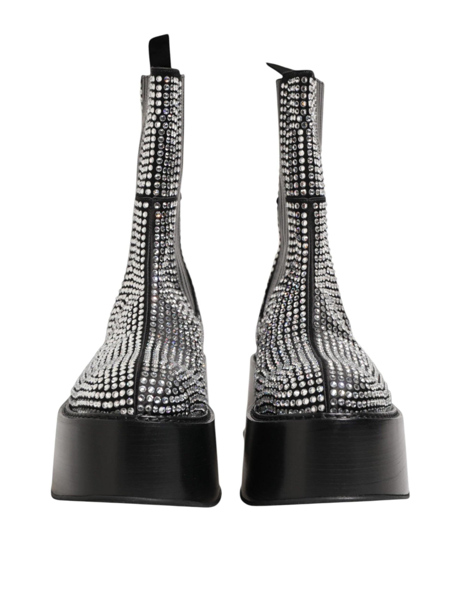 Bottes courtes mi-mollet en strass de cristal noires Dolce & Gabbana