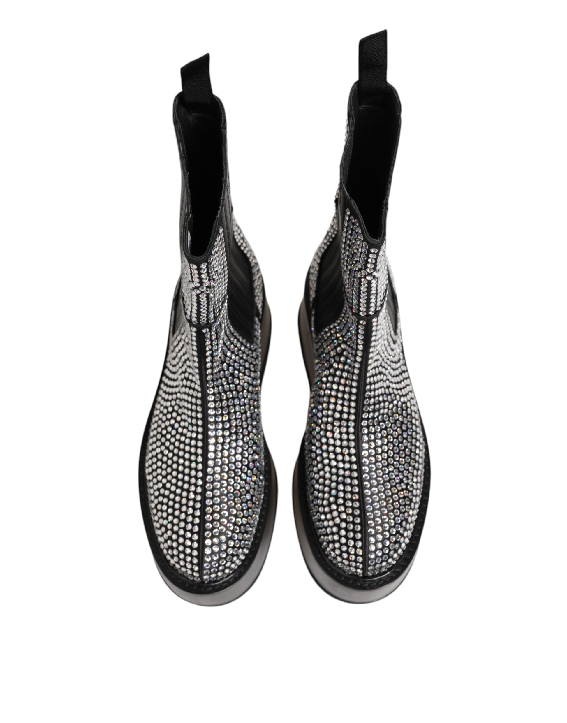 Bottes courtes mi-mollet en strass de cristal noires Dolce & Gabbana