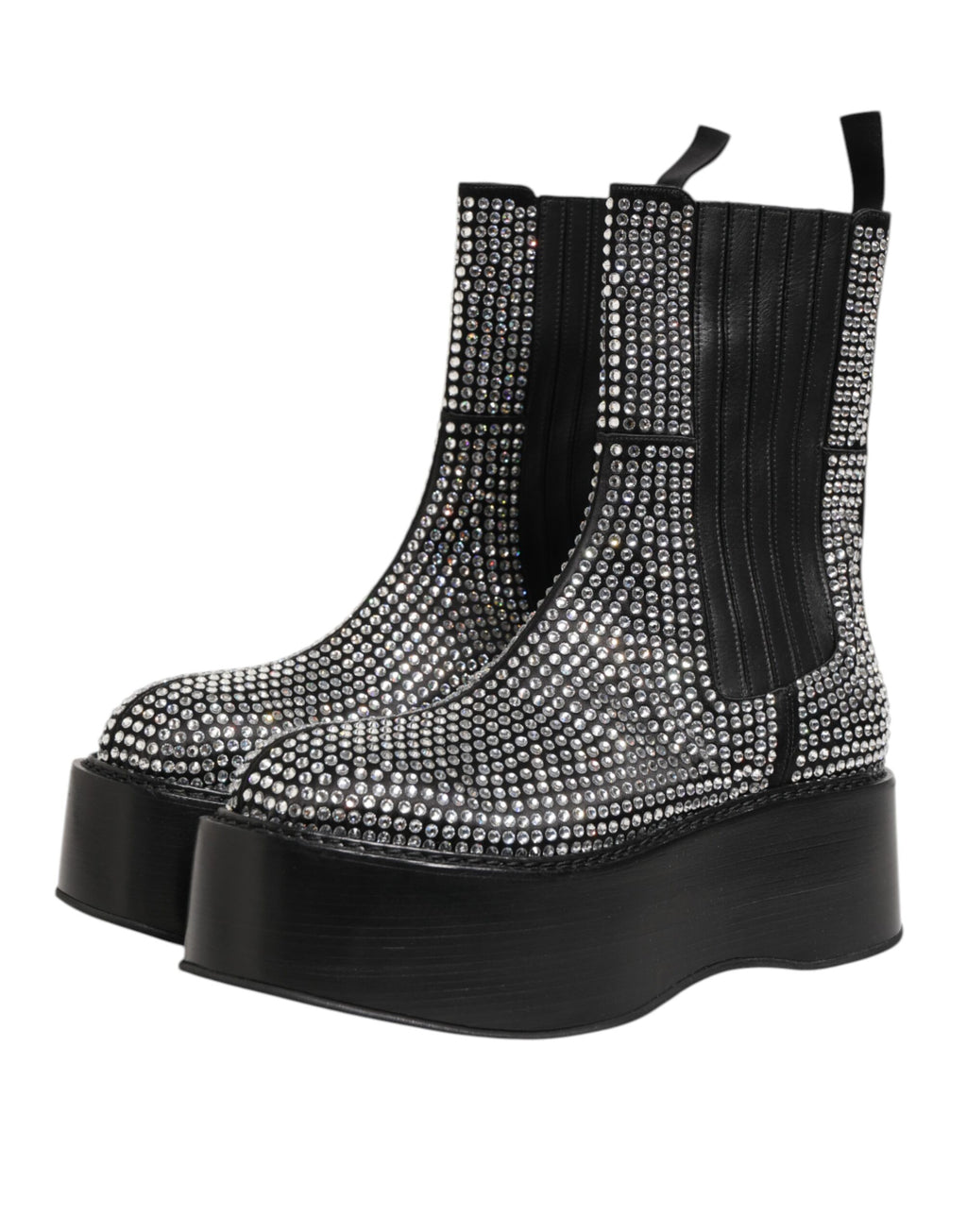 Bottes courtes mi-mollet en strass de cristal noires Dolce & Gabbana