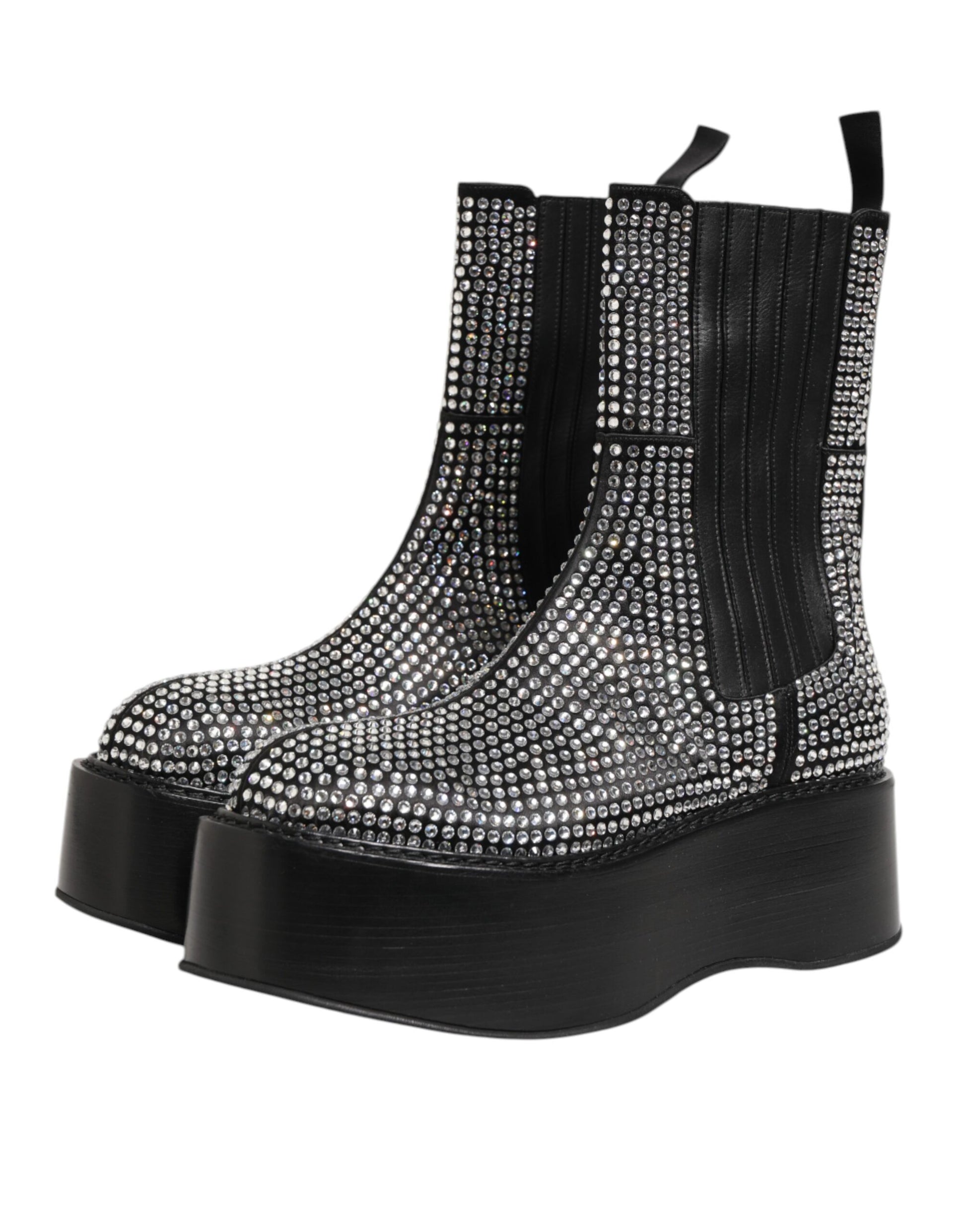 Bottes courtes mi-mollet en strass de cristal noires Dolce & Gabbana