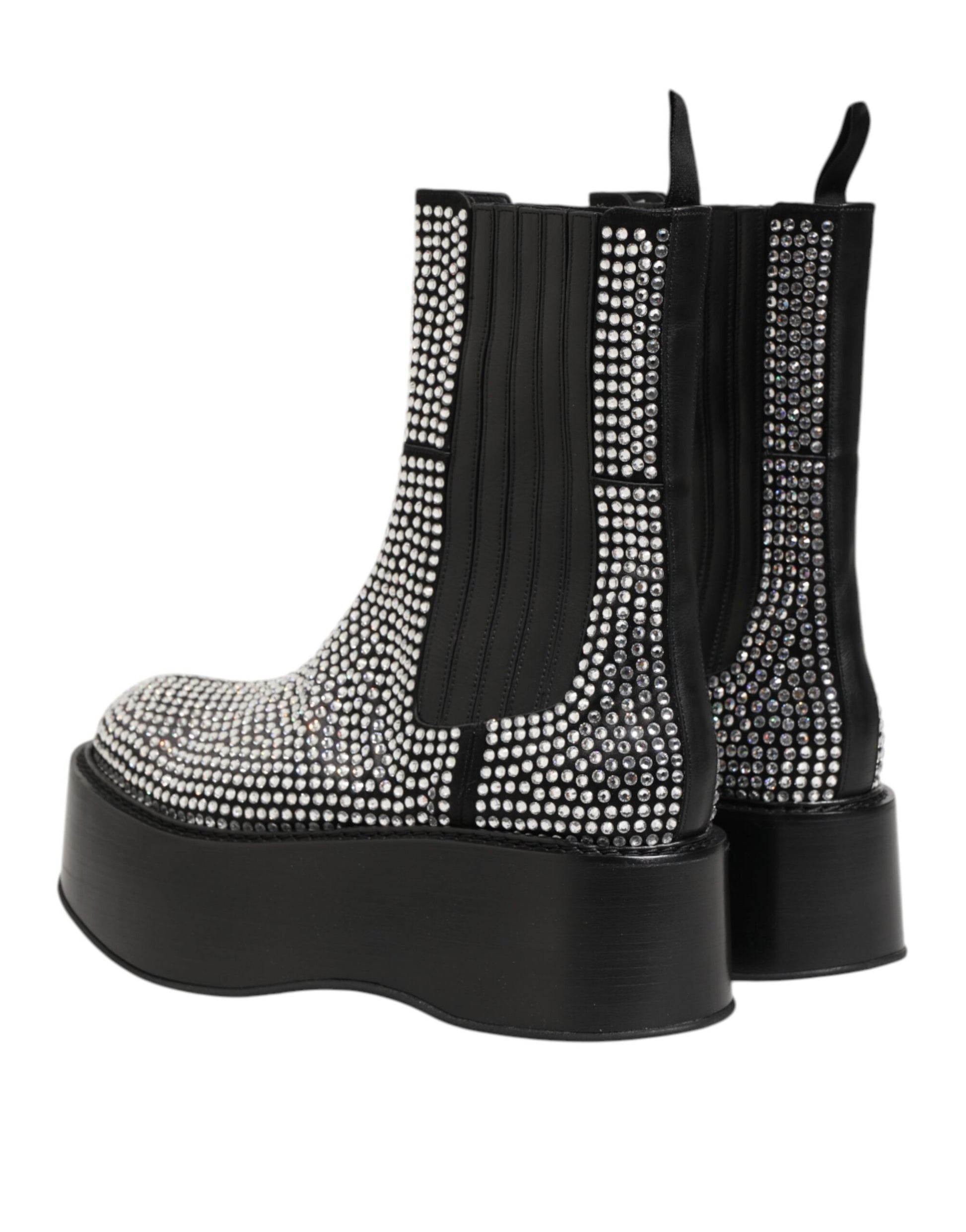 Bottes courtes mi-mollet en strass de cristal noires Dolce & Gabbana
