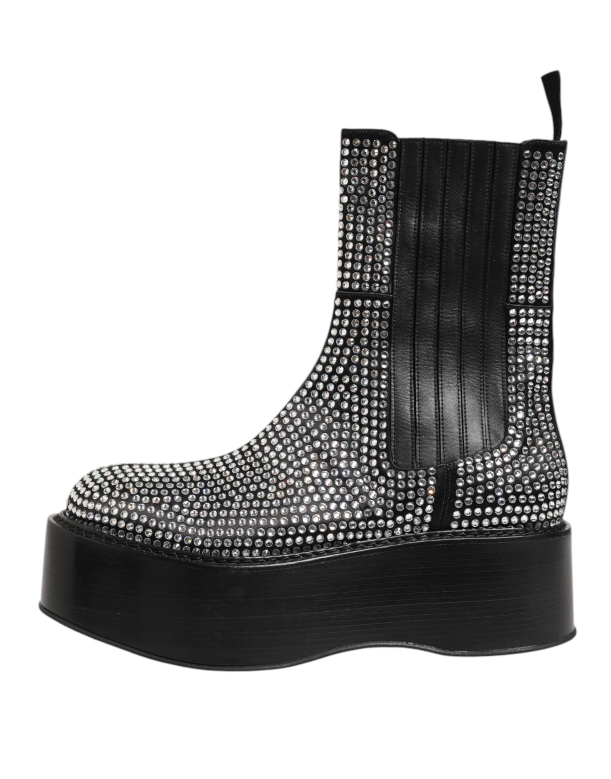 Bottes courtes mi-mollet en strass de cristal noires Dolce & Gabbana